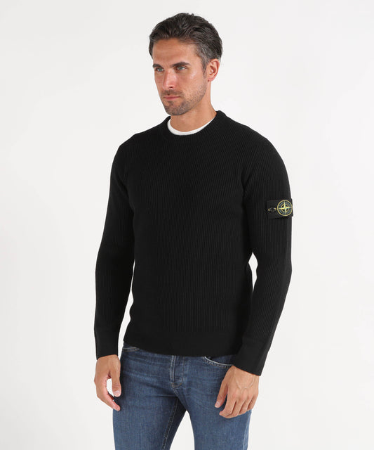 Maglie STONE ISLAND Maglia girocollo con bordi a costine Nero | STONE ISLAND