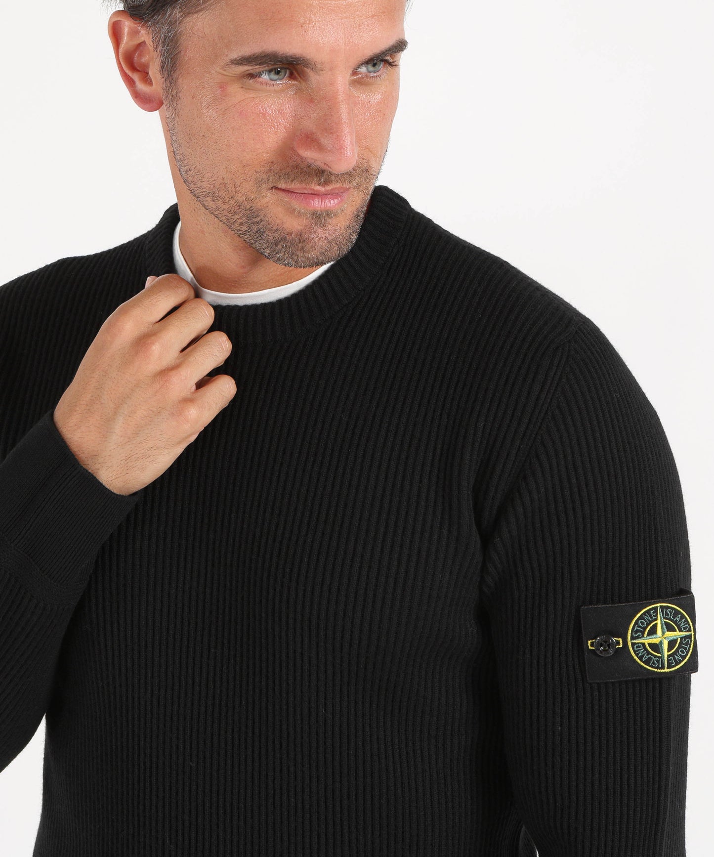 STONE ISLAND Maglia girocollo con bordi a costine