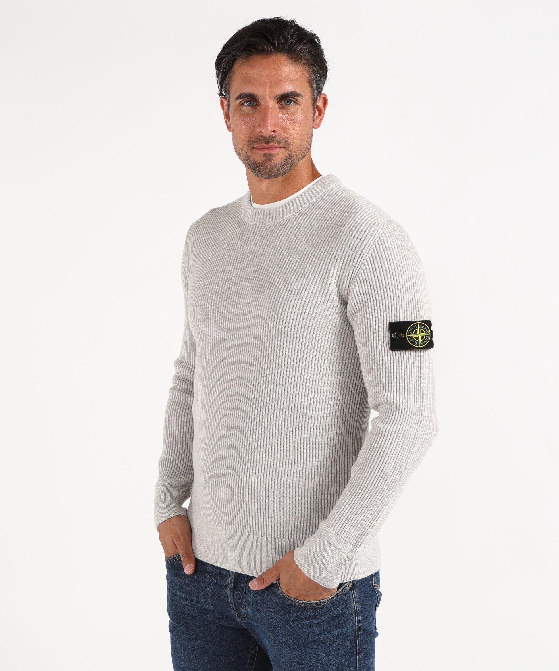 Knitwear STONE ISLAND Crew-neck sweater with ribbed edges Perla | STONE ISLAND