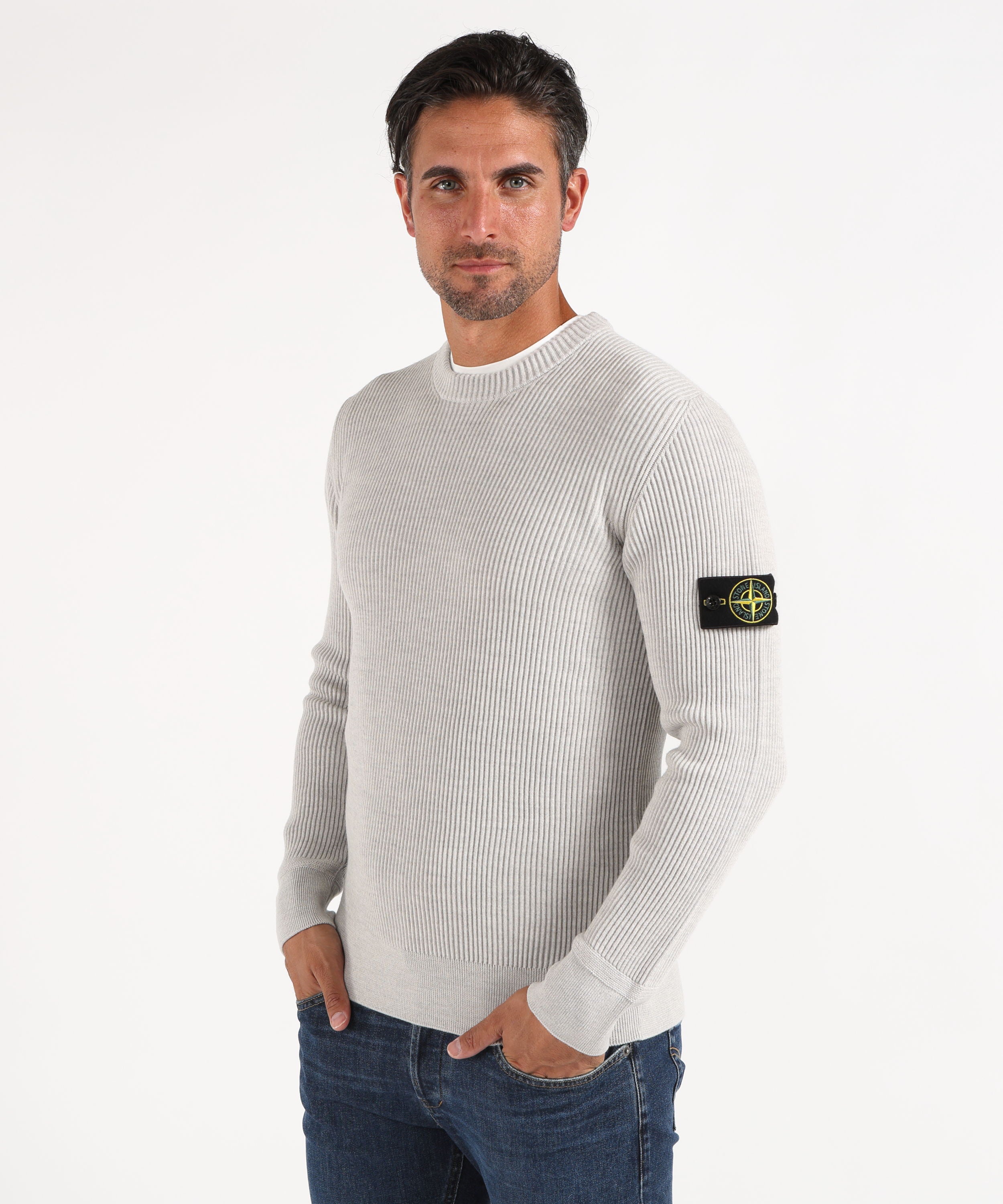 Maglie STONE ISLAND Maglia girocollo con bordi a costine Perla | STONE ISLAND