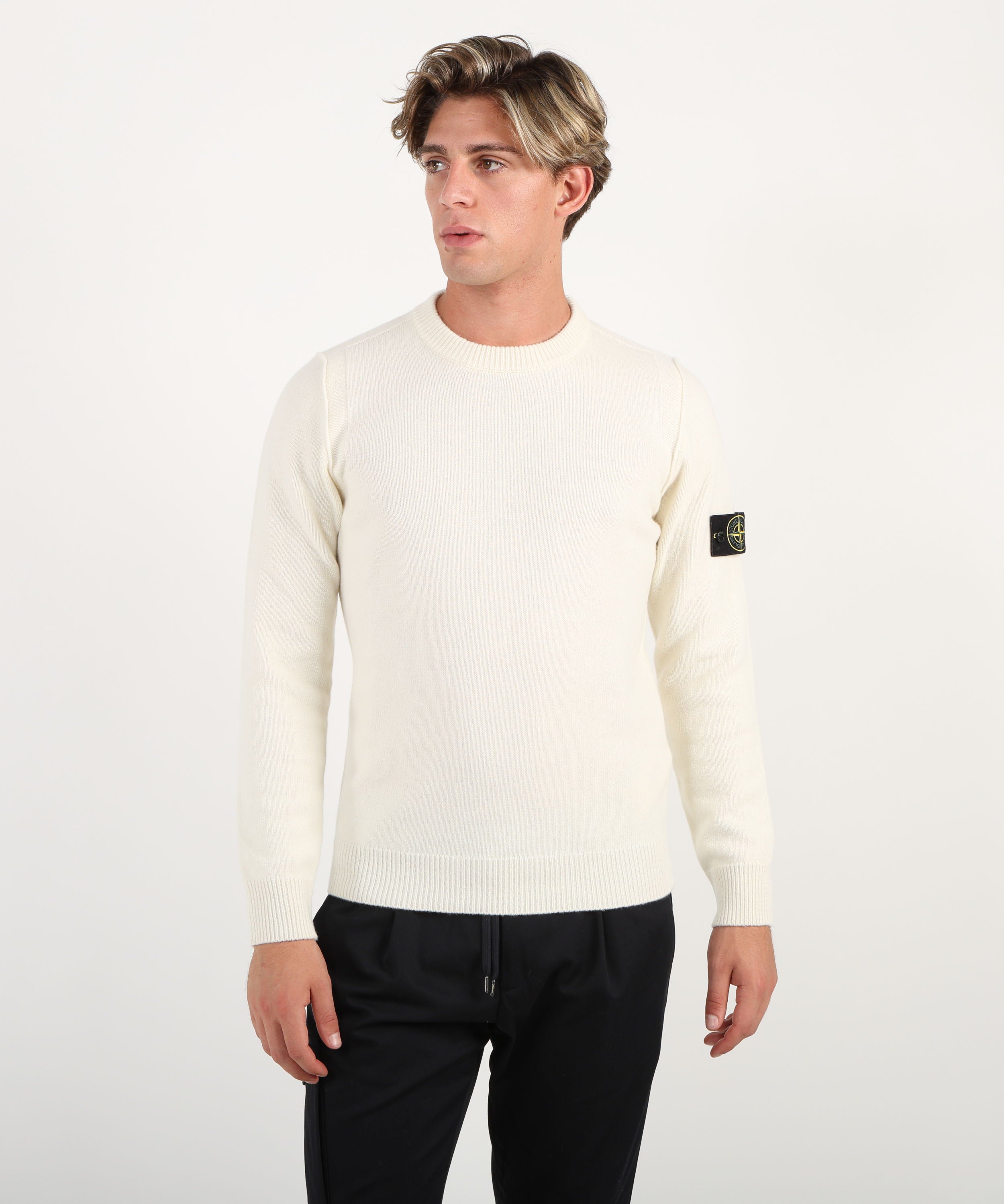Knitwear STONE ISLAND Crewneck Sweater with Purl Stitch Details Avorio | STONE ISLAND