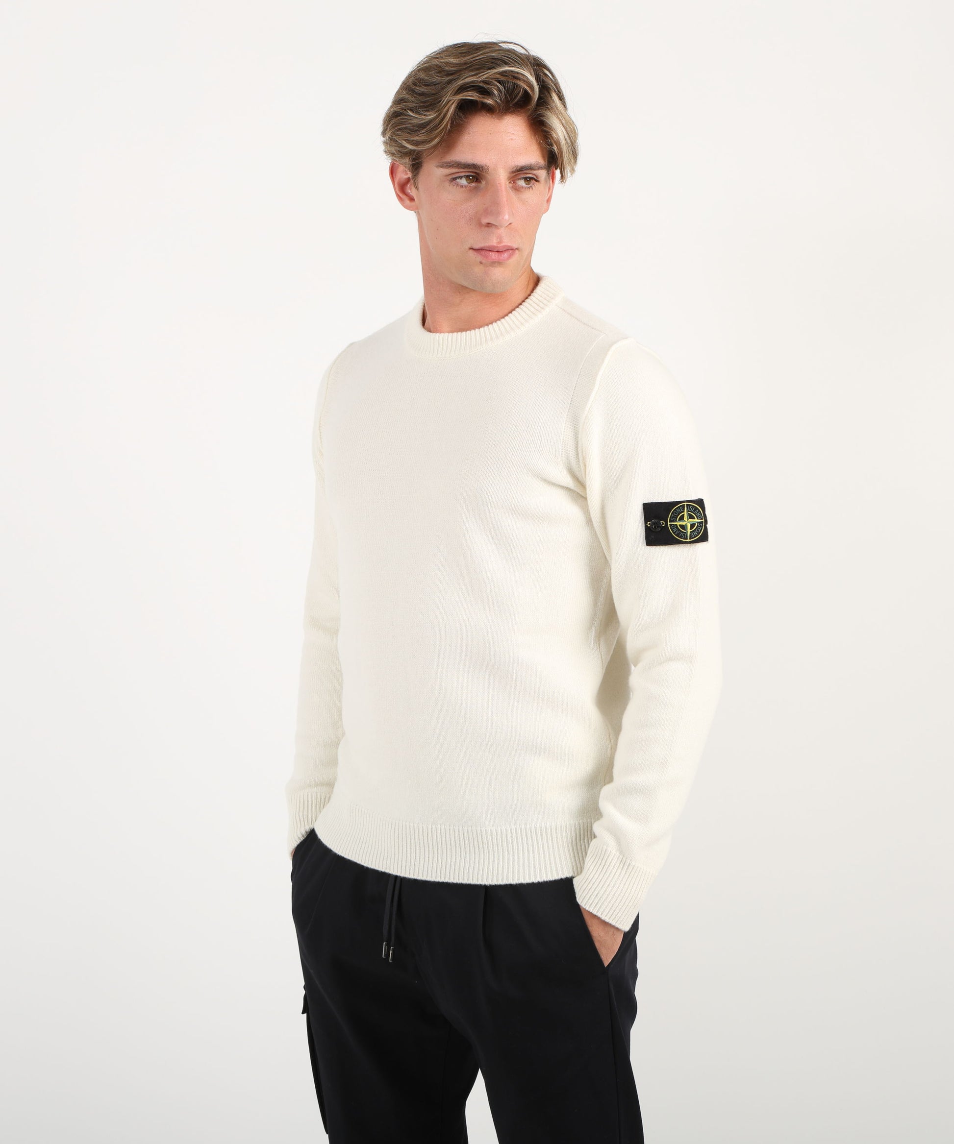 Maglie STONE ISLAND Maglione girocollo con dettagli a punto rovescio Avorio | STONE ISLAND