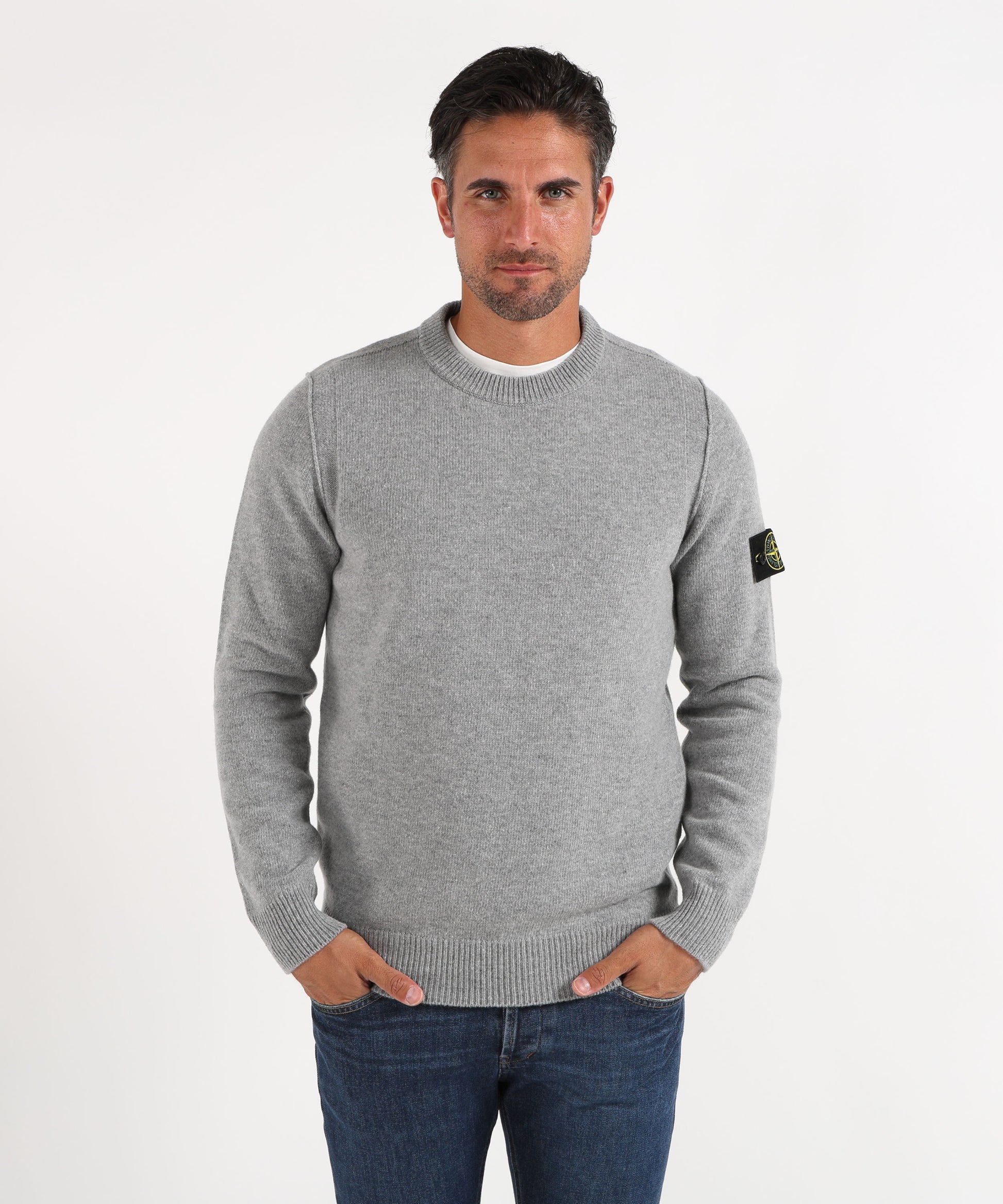 Knitwear STONE ISLAND Crewneck Sweater with Purl Stitch Details Grigio melange | STONE ISLAND
