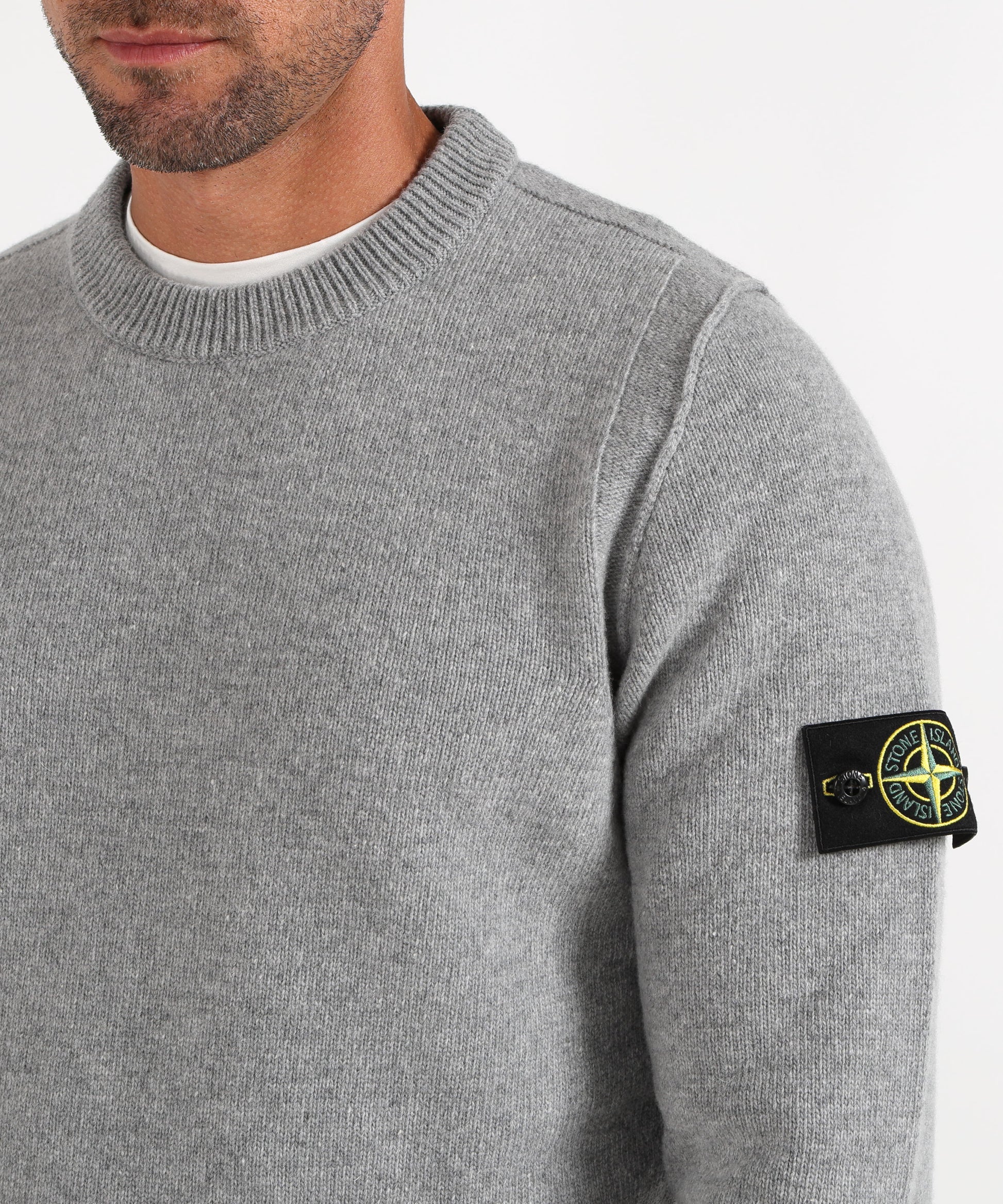 Knitwear STONE ISLAND Crewneck Sweater with Purl Stitch Details Grigio melange | STONE ISLAND