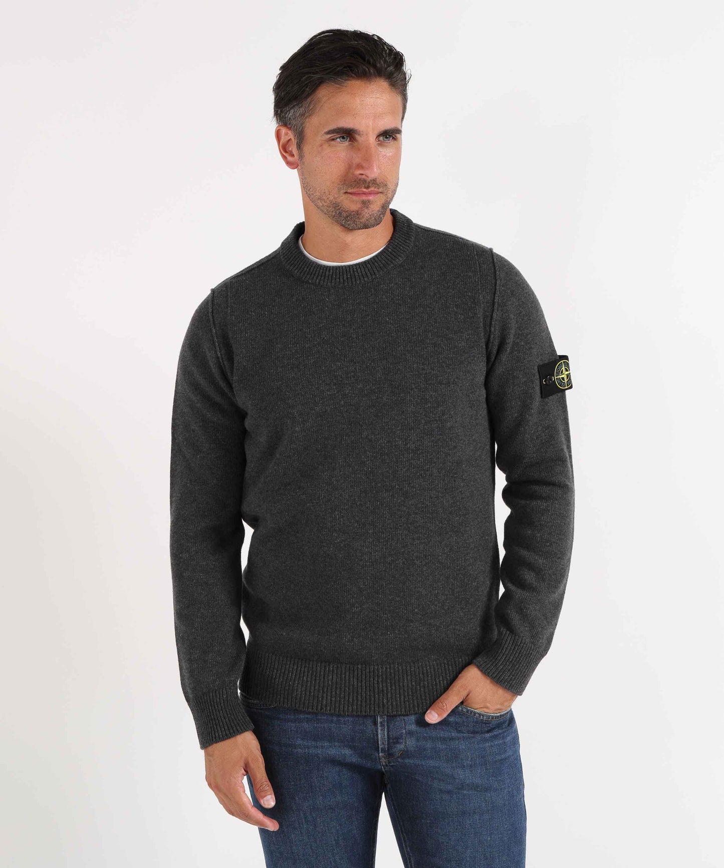 STONE ISLAND Maglione girocollo con dettagli a punto rovescio