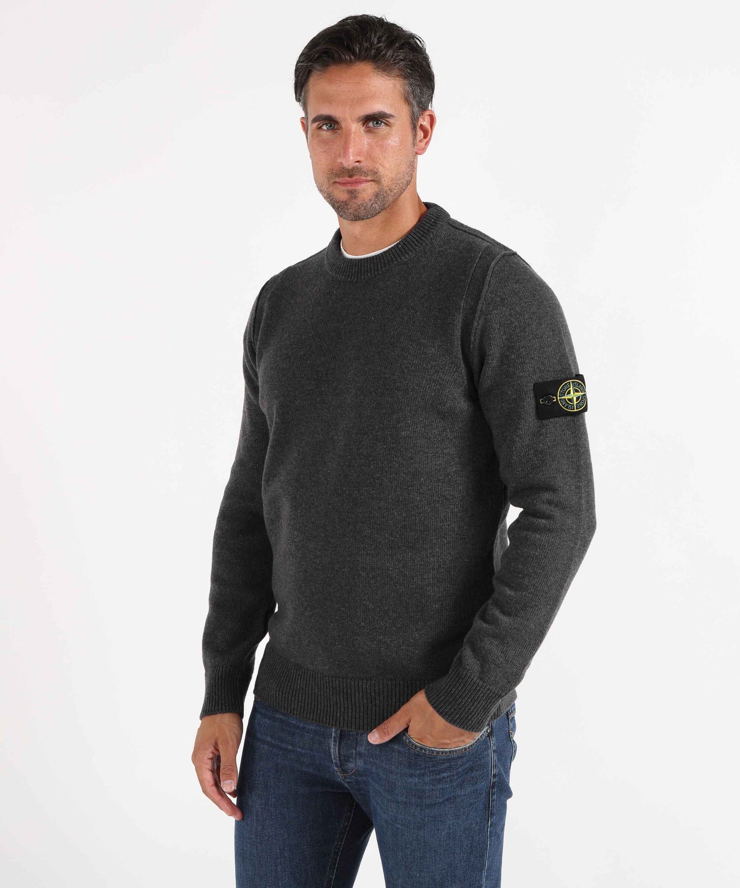 STONE ISLAND Maglione girocollo con dettagli a punto rovescio