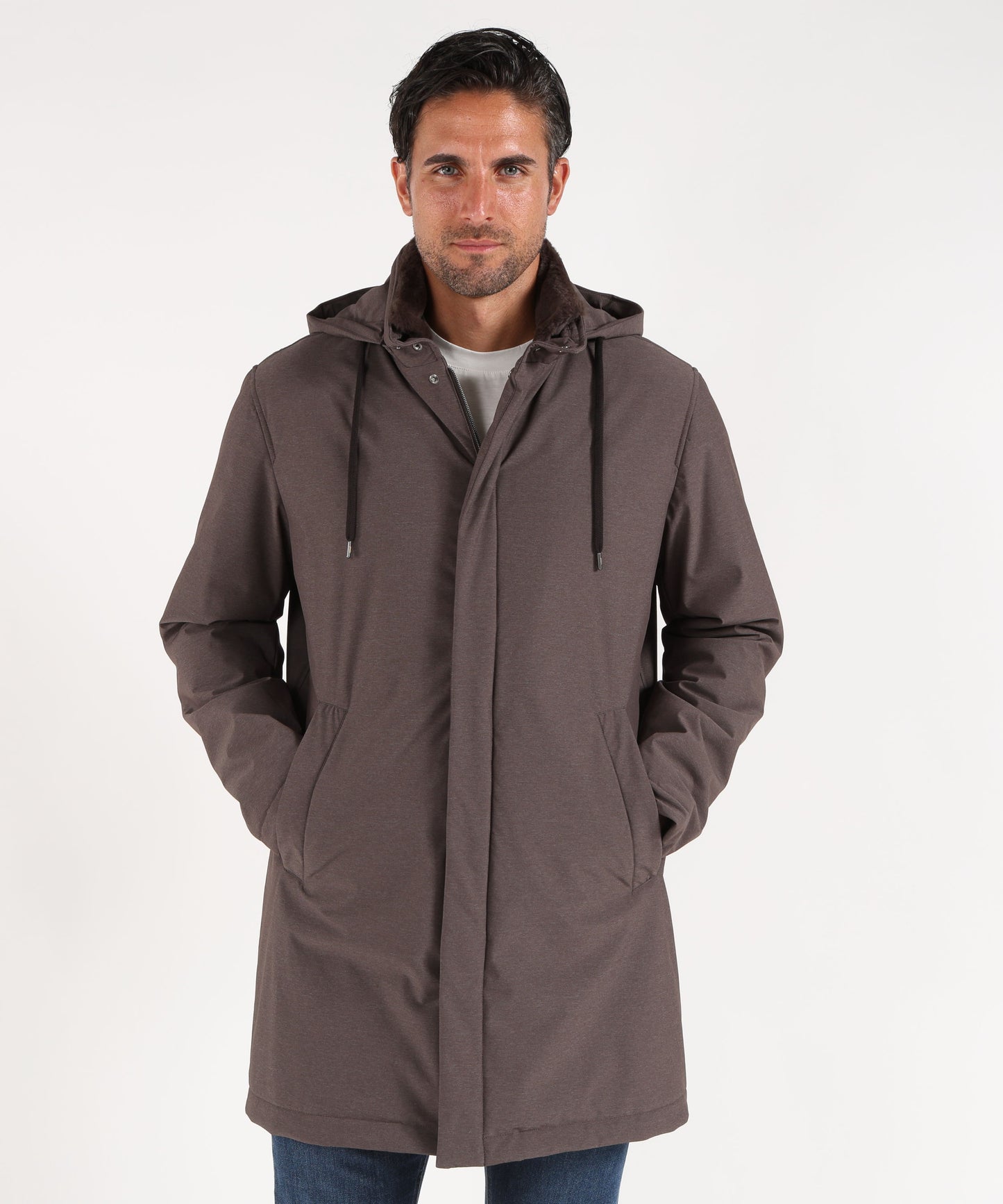 HERNO PARKA RESORT IN NYLON STRETCH EFFETTO MELANGE E LIGHT FAUX FUR