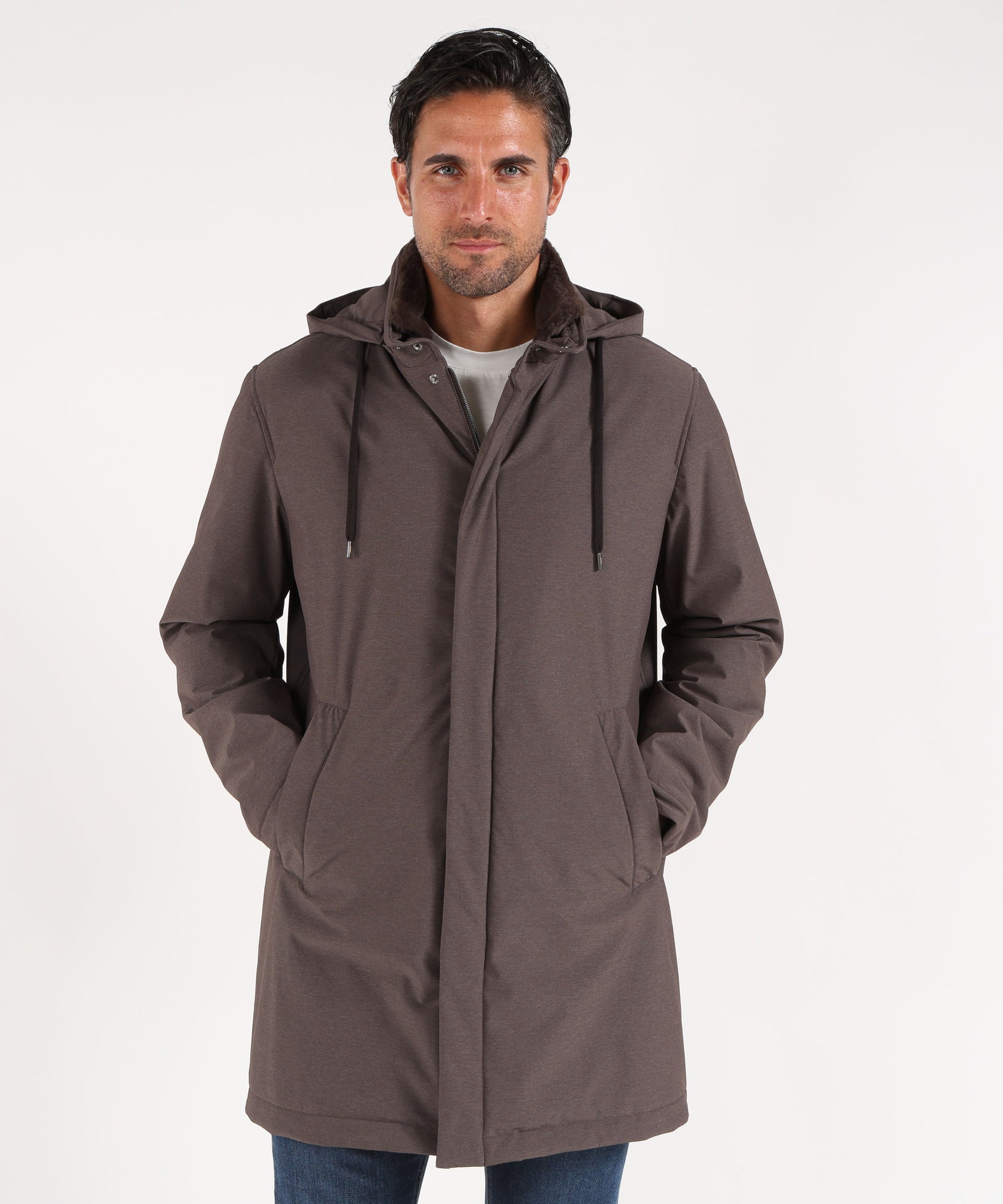 HERNO PARKA RESORT IN NYLON STRETCH EFFETTO MELANGE E LIGHT FAUX FUR