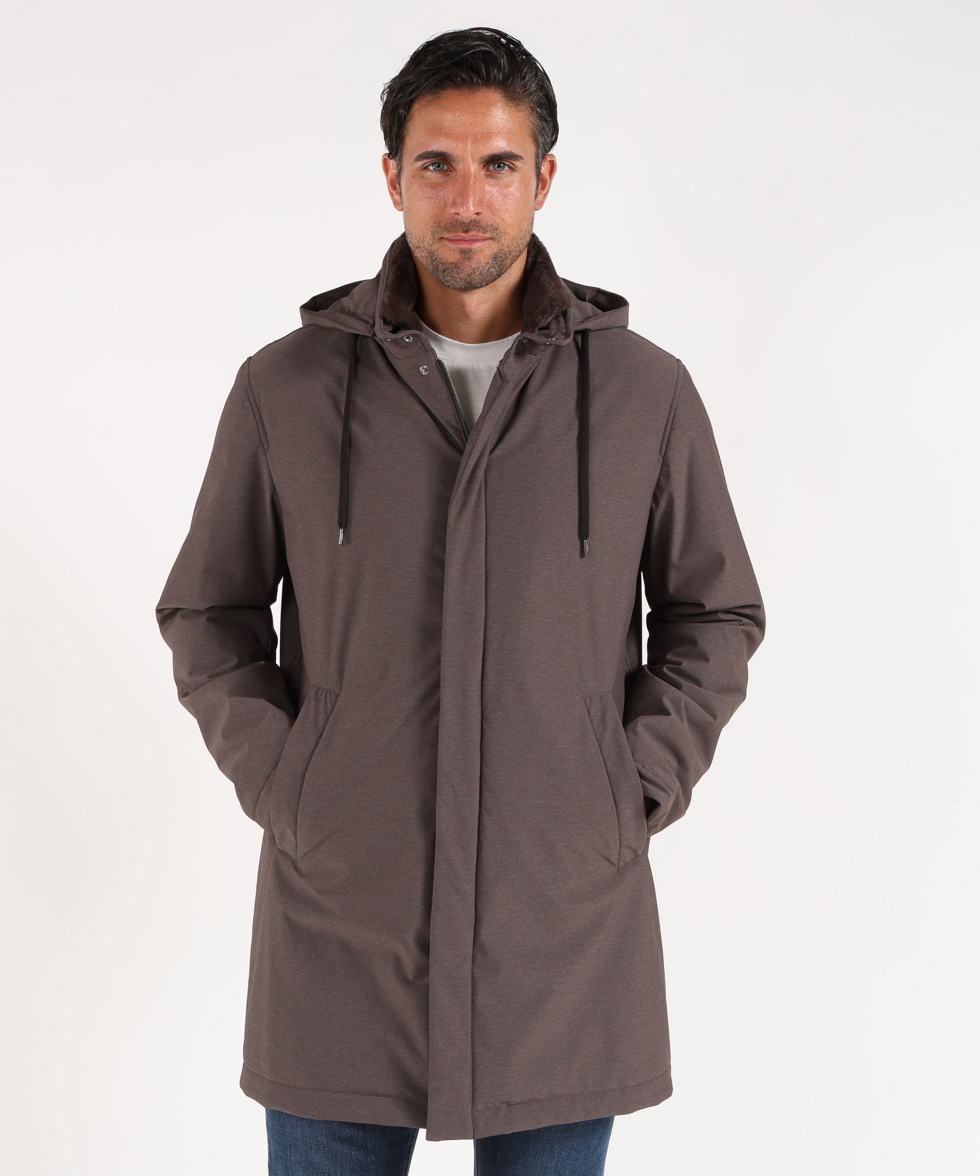 Giacconi HERNO PARKA RESORT IN NYLON STRETCH EFFETTO MELANGE E LIGHT FAUX FUR Moro | HERNO
