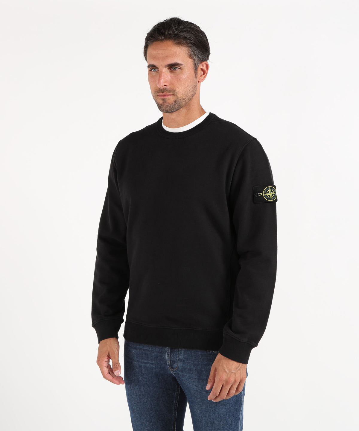 STONE ISLAND BRUSHED ORGANIC COTTON FLEECE Felpa girocollo vestibilità regular con inserti a costine