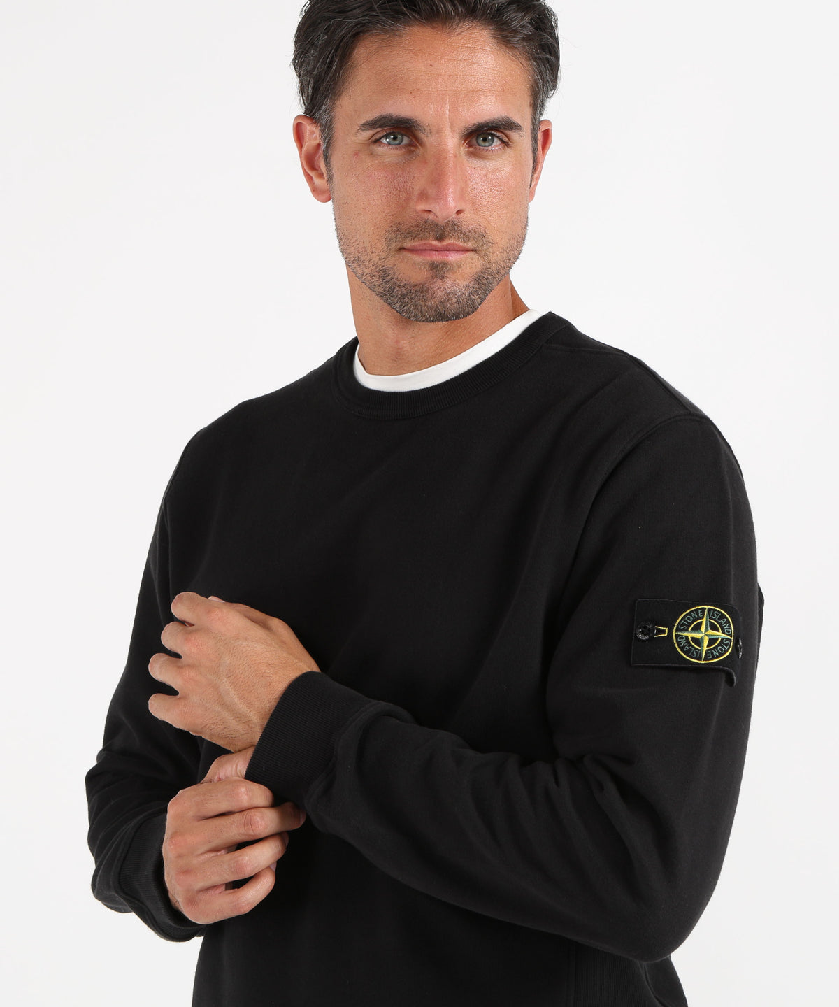 STONE ISLAND BRUSHED ORGANIC COTTON FLEECE Felpa girocollo vestibilità regular con inserti a costine