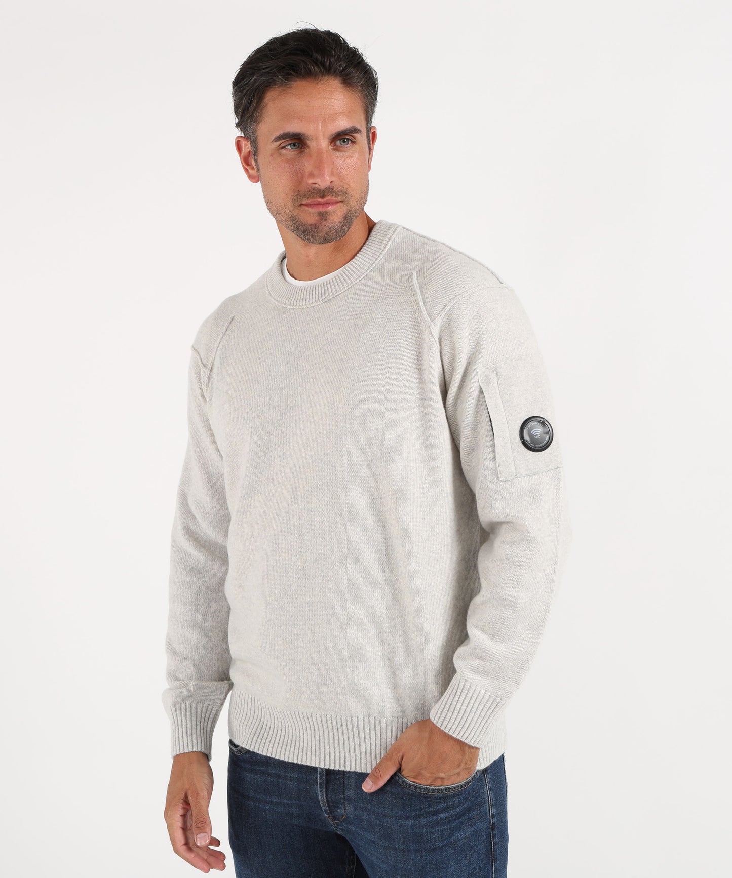 C.P. COMPANY Lambswool Lens Crewneck Contrast Sweater