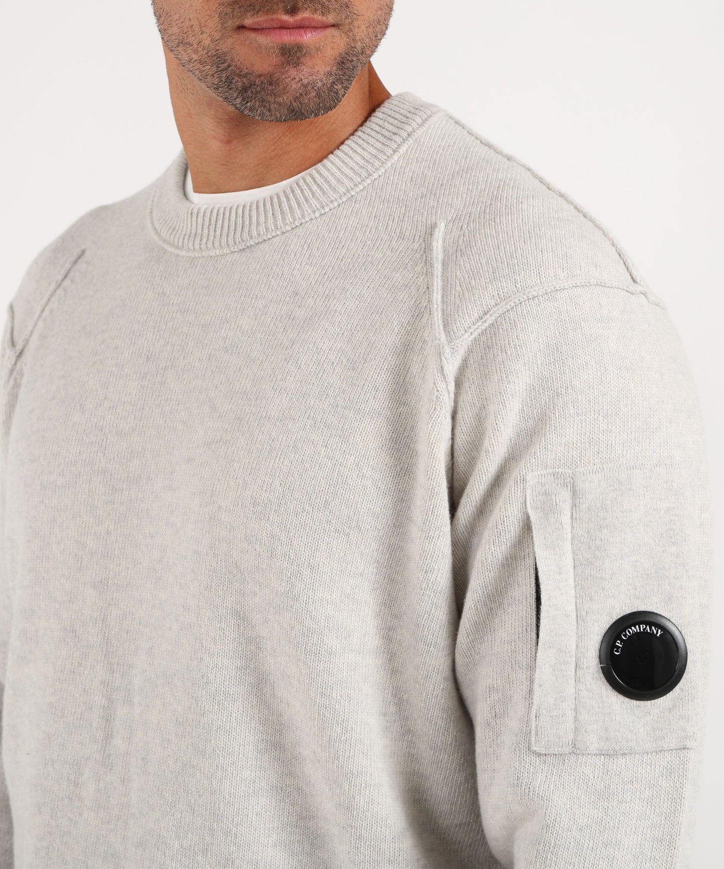 C.P. COMPANY Lambswool Lens Crewneck Contrast Sweater