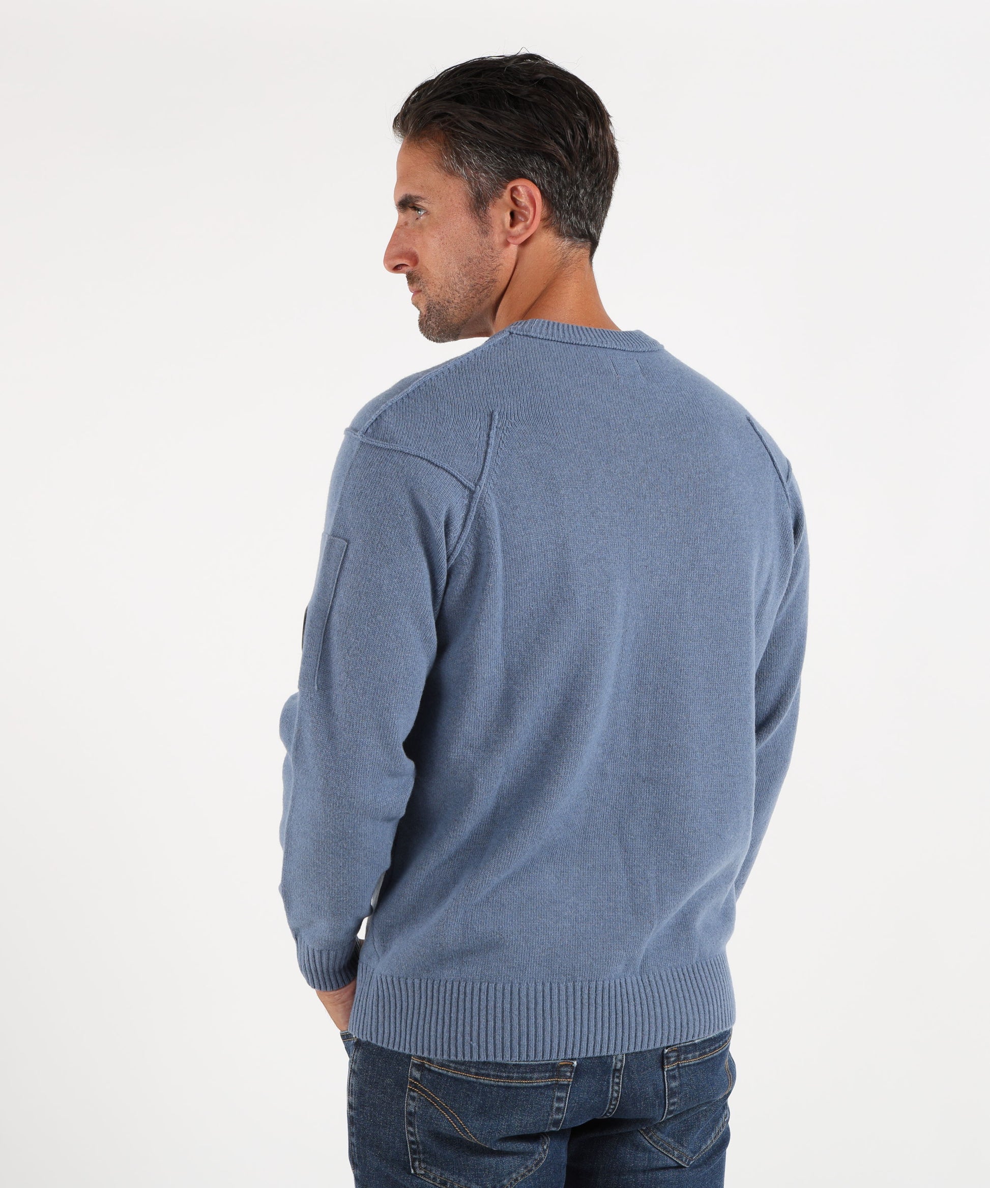 Maglie C.P. COMPANY Lambswool Lens Crewneck Contrast Sweater Cobalto | C.P. COMPANY