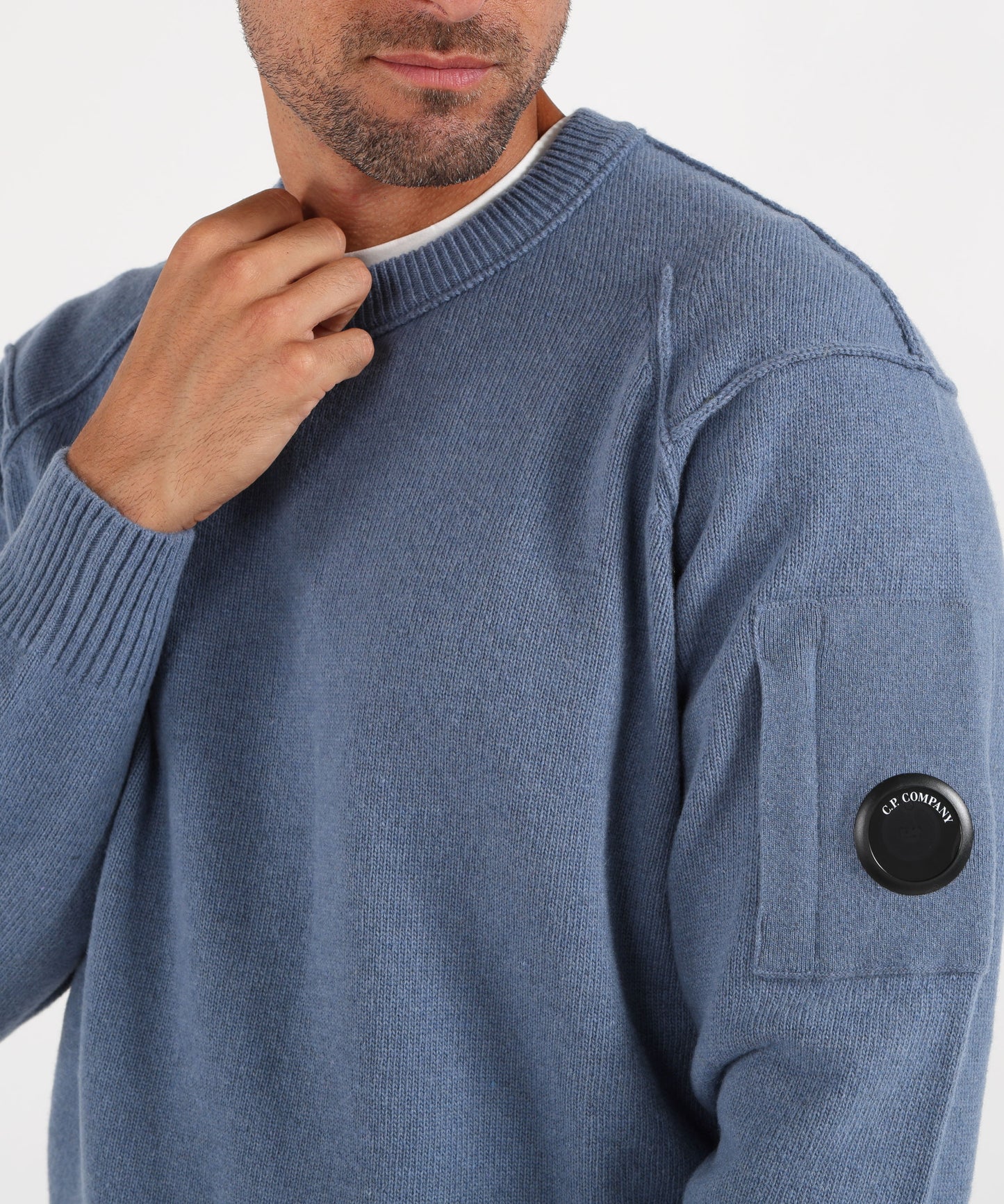 C.P. COMPANY Lambswool Lens Crewneck Contrast Sweater