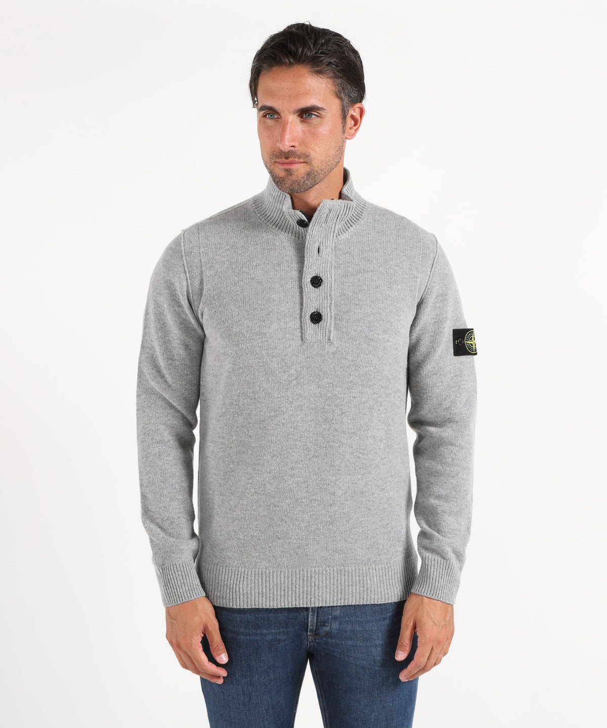 STONE ISLAND Sweater with short zip and felt details