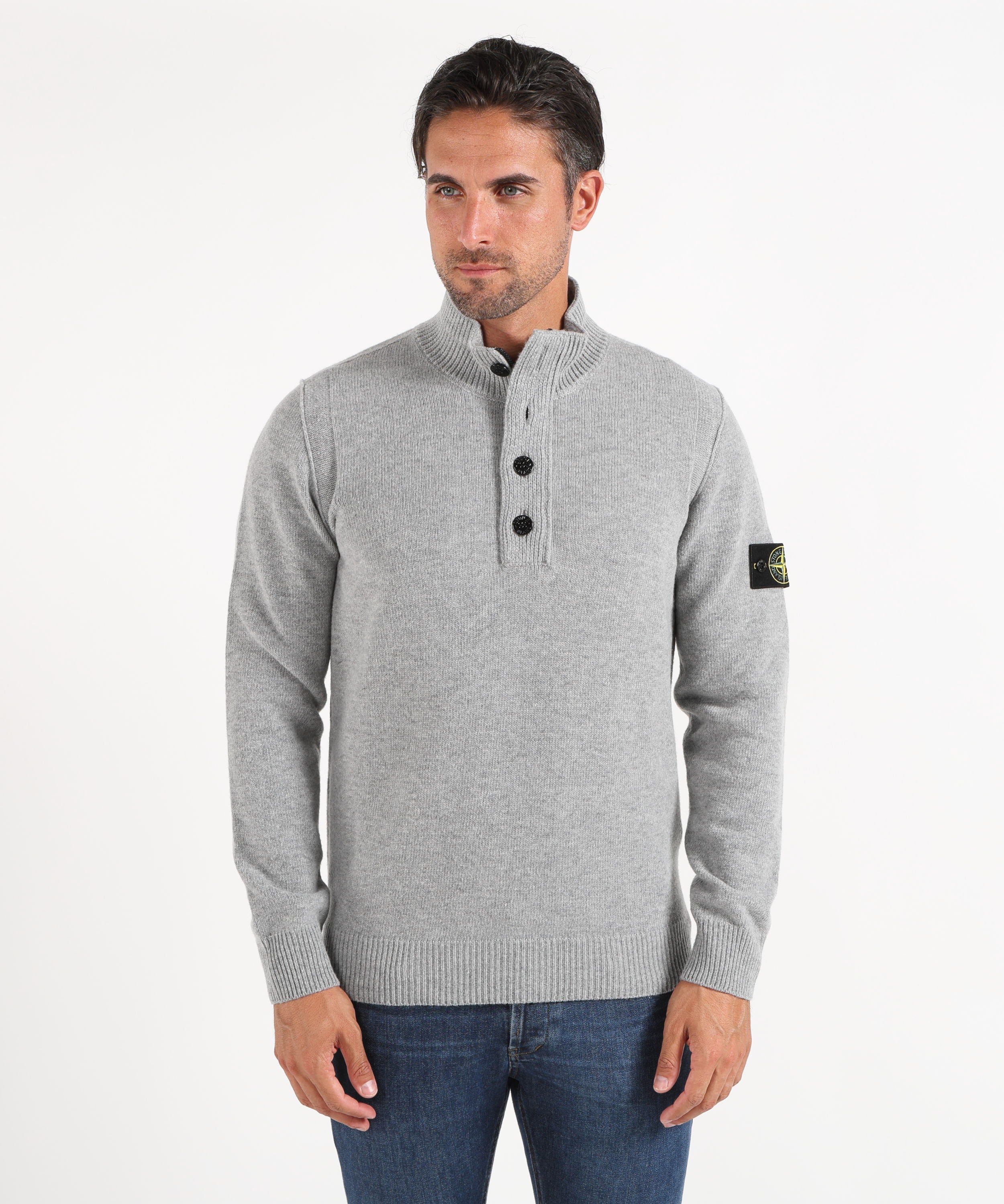 Knitwear STONE ISLAND Sweater with short zip and felt details Grigio melange | STONE ISLAND