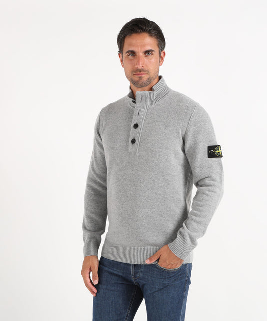 Knitwear STONE ISLAND Sweater with short zip and felt details Grigio melange | STONE ISLAND