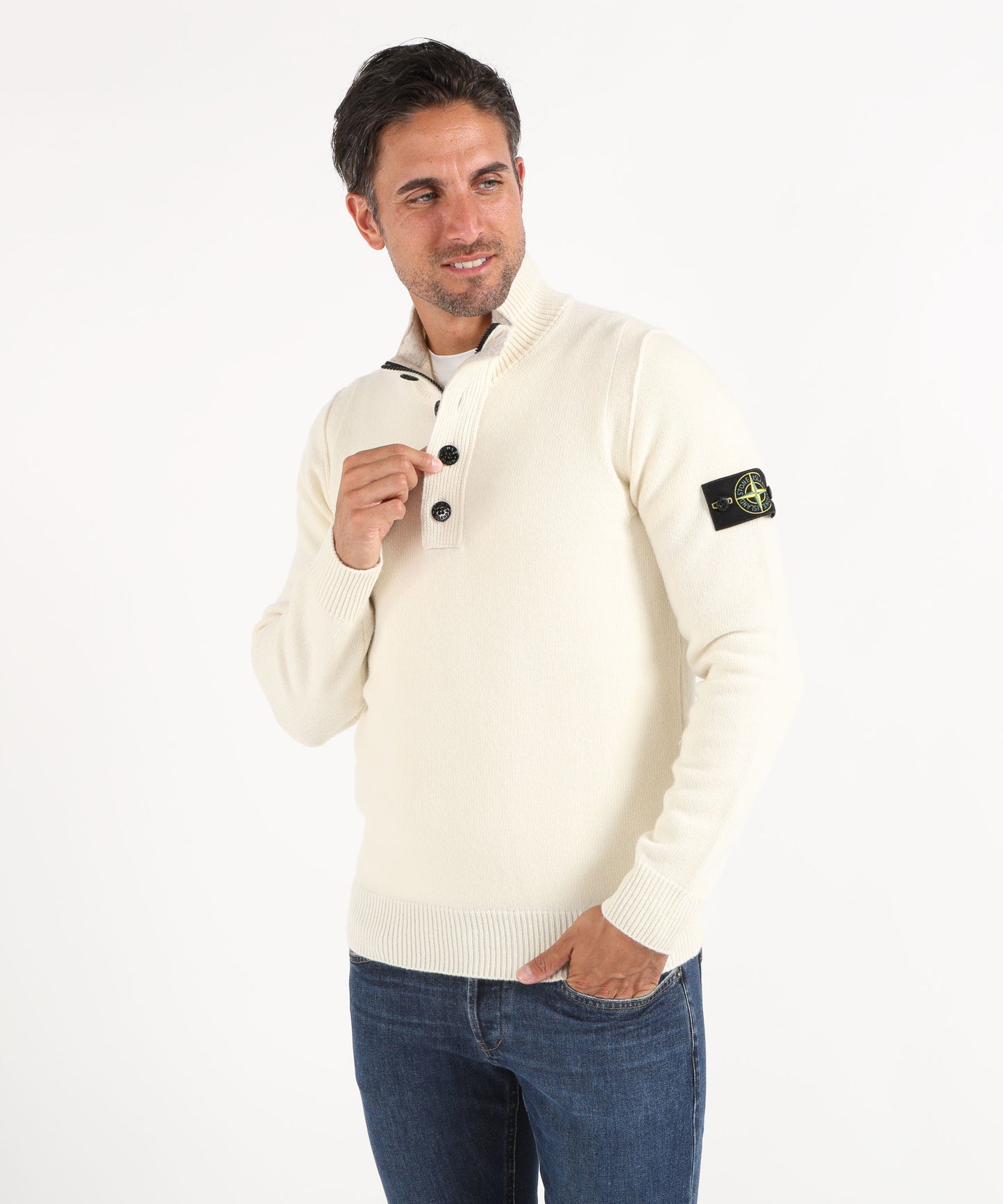 STONE ISLAND Sweater with short zip and felt details
