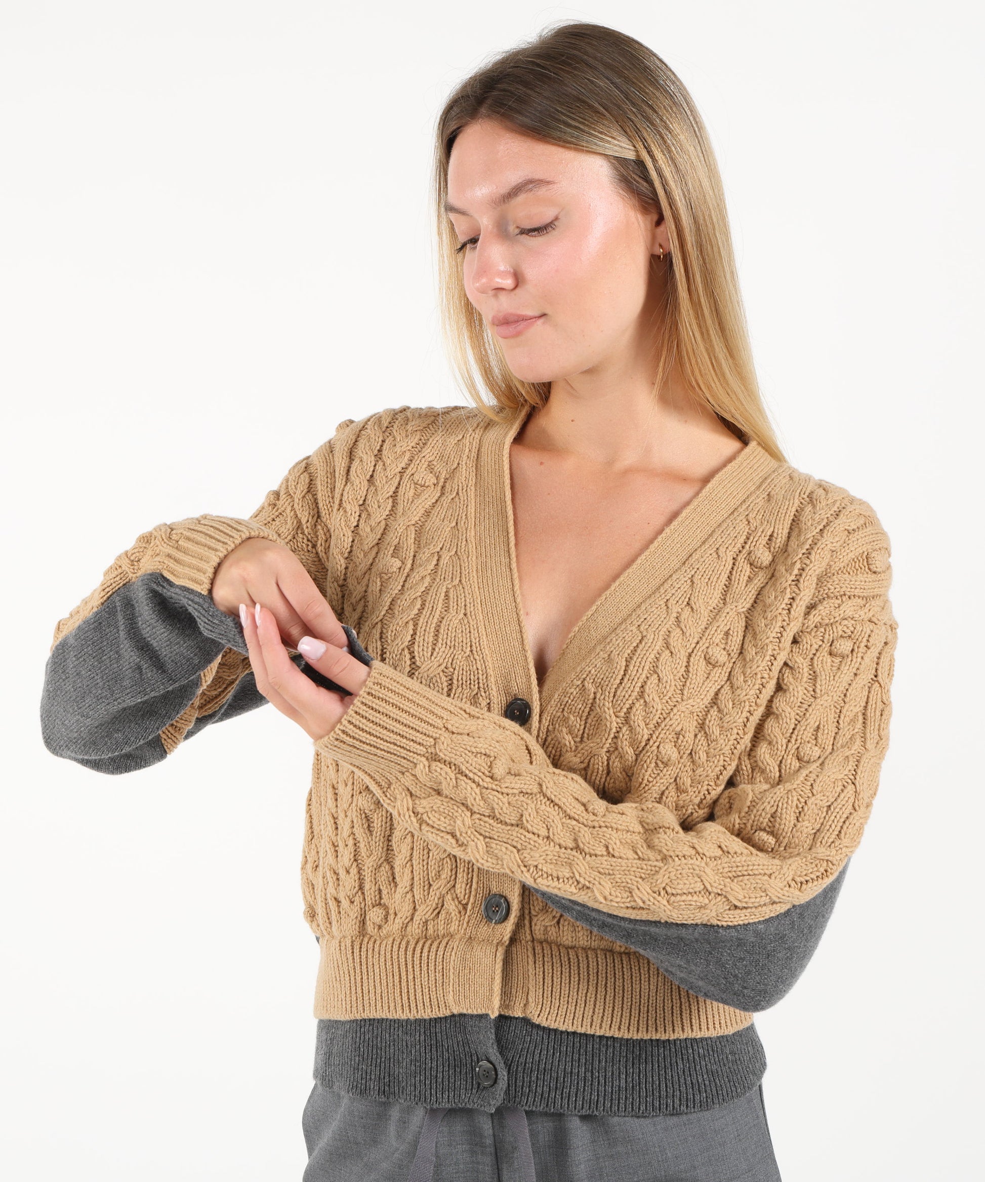 Cardigans SEMICOUTURE Cammello/grigio | SEMICOUTURE