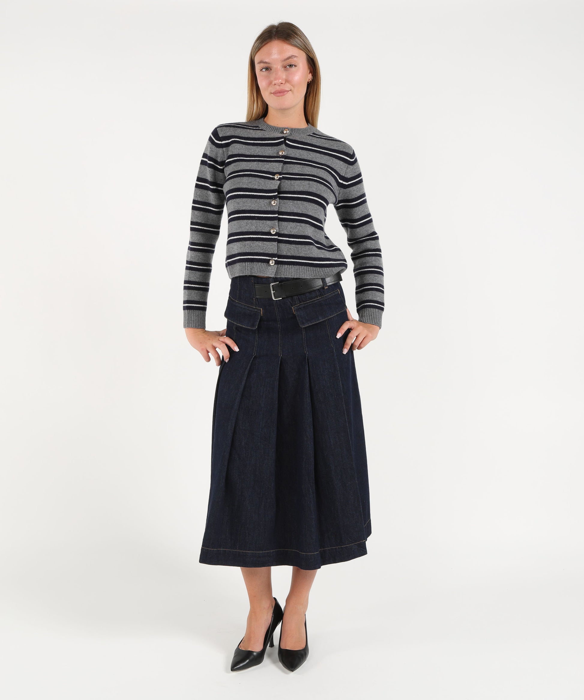 Cardigan SEMICOUTURE Cardigan yasmine Grigio/blu/bianco | SEMICOUTURE