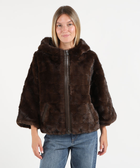 Cappe PINKO Giacca blouson effetto pelliccia con cappuccio Marrone | PINKO