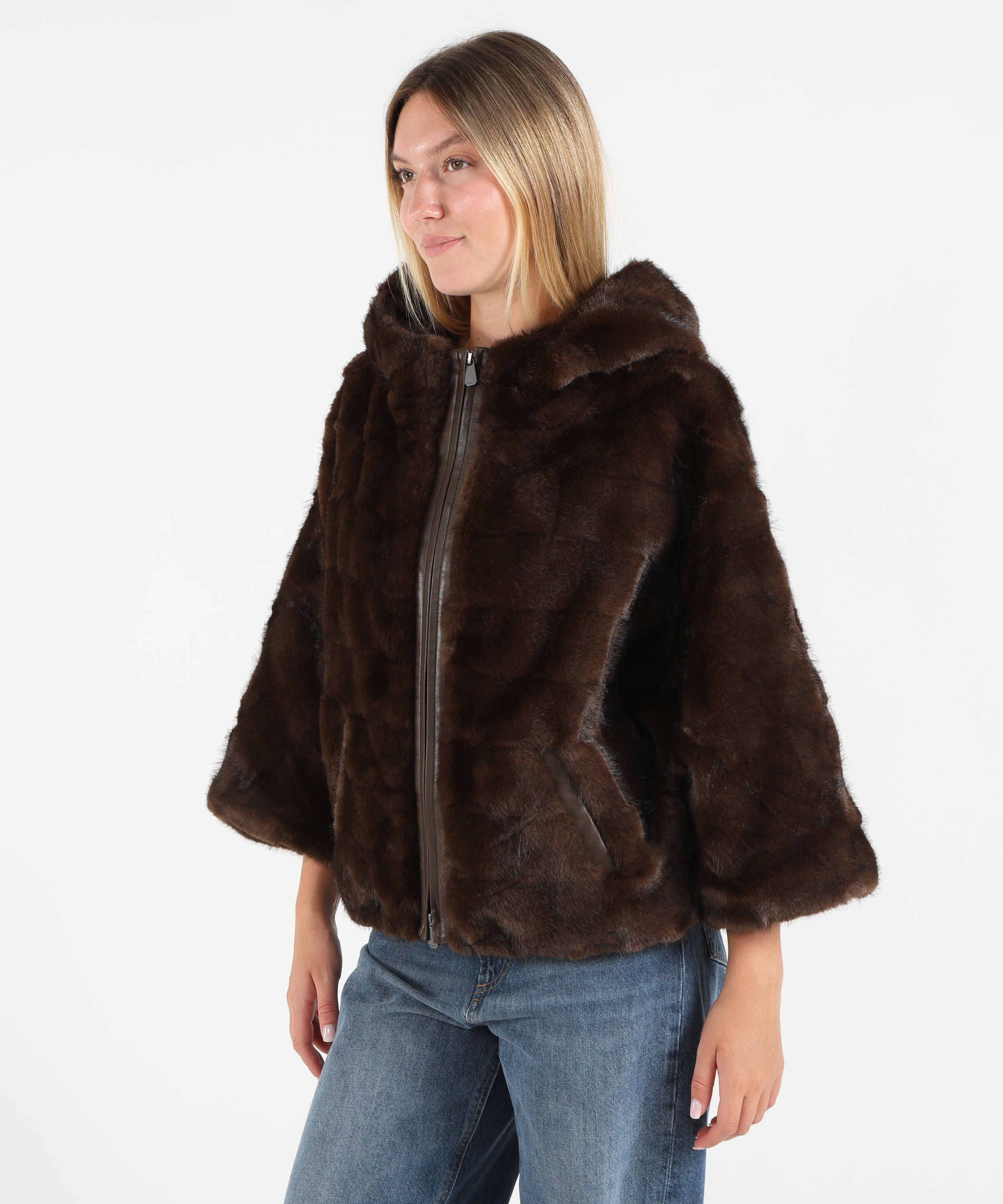 Cappe PINKO Giacca blouson effetto pelliccia con cappuccio Marrone | PINKO