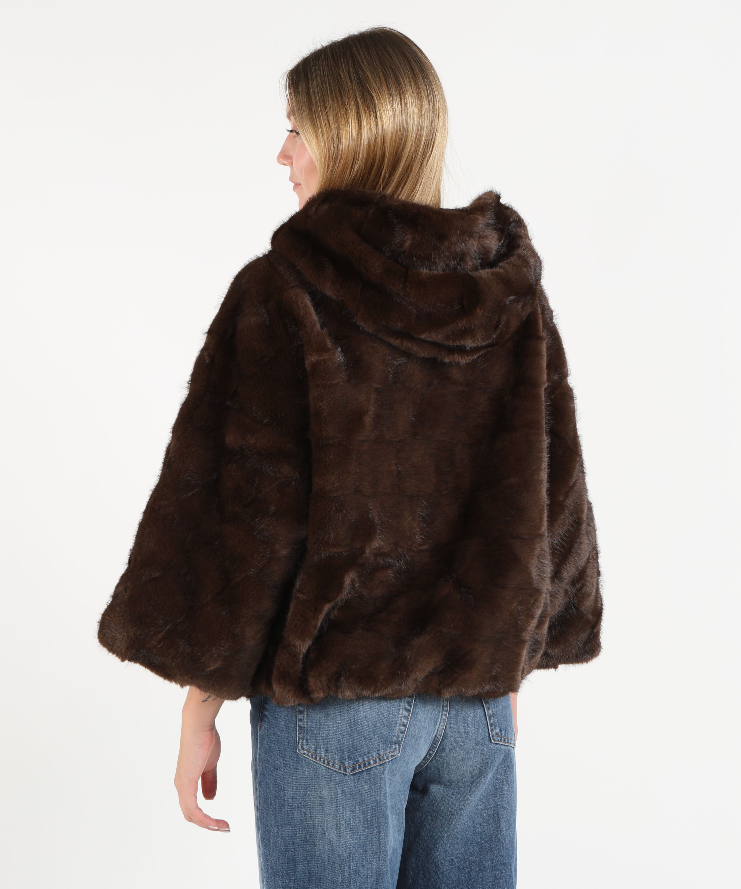 Cappe PINKO Giacca blouson effetto pelliccia con cappuccio Marrone | PINKO