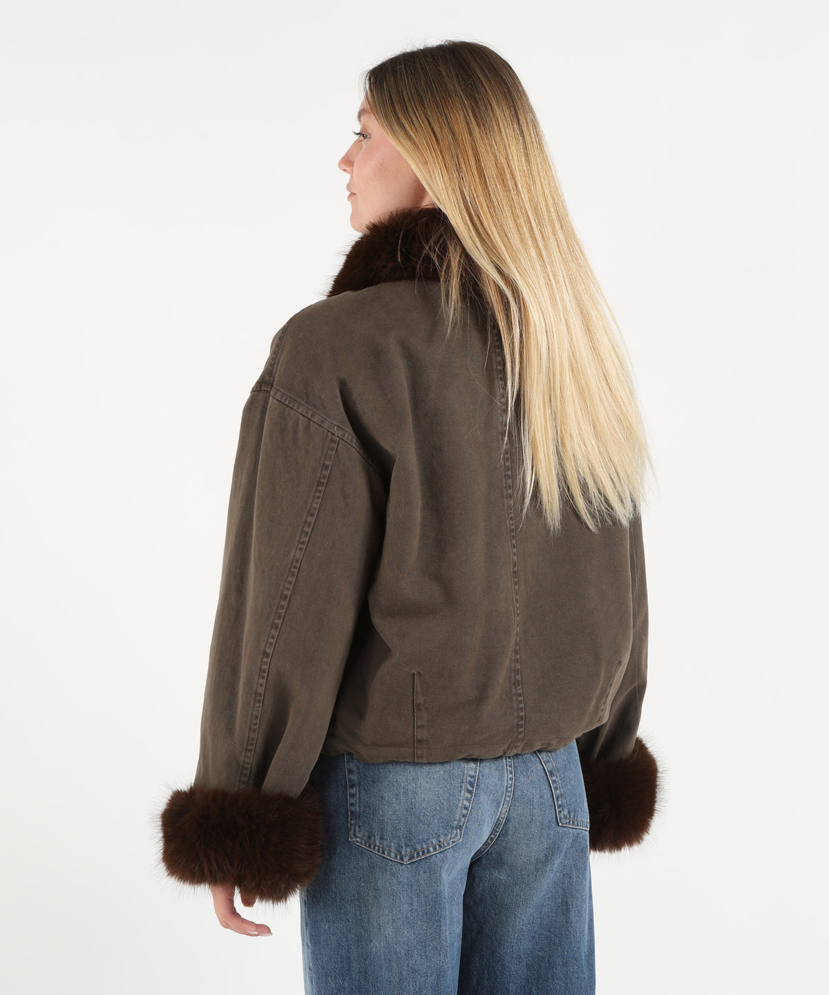 Light Jackets PINKO Cotton Pea Coat with Faux Fur Details Marrone | PINKO