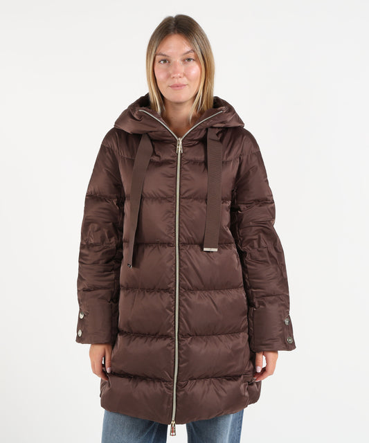 Puffer jackets HERNO Shaped satin down jacket with hood Marrone | HERNO