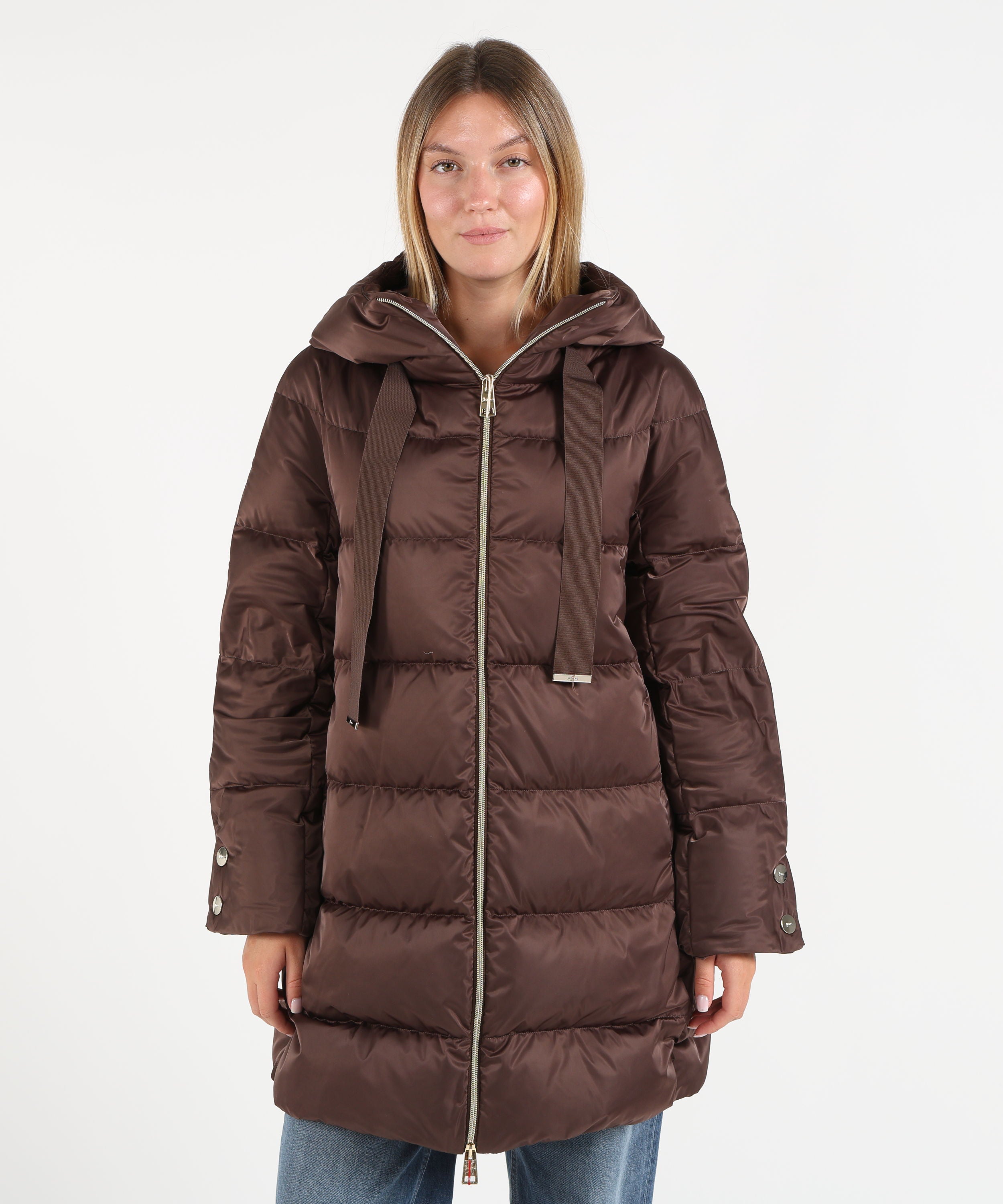 Puffer jackets HERNO Shaped satin down jacket with hood Marrone | HERNO
