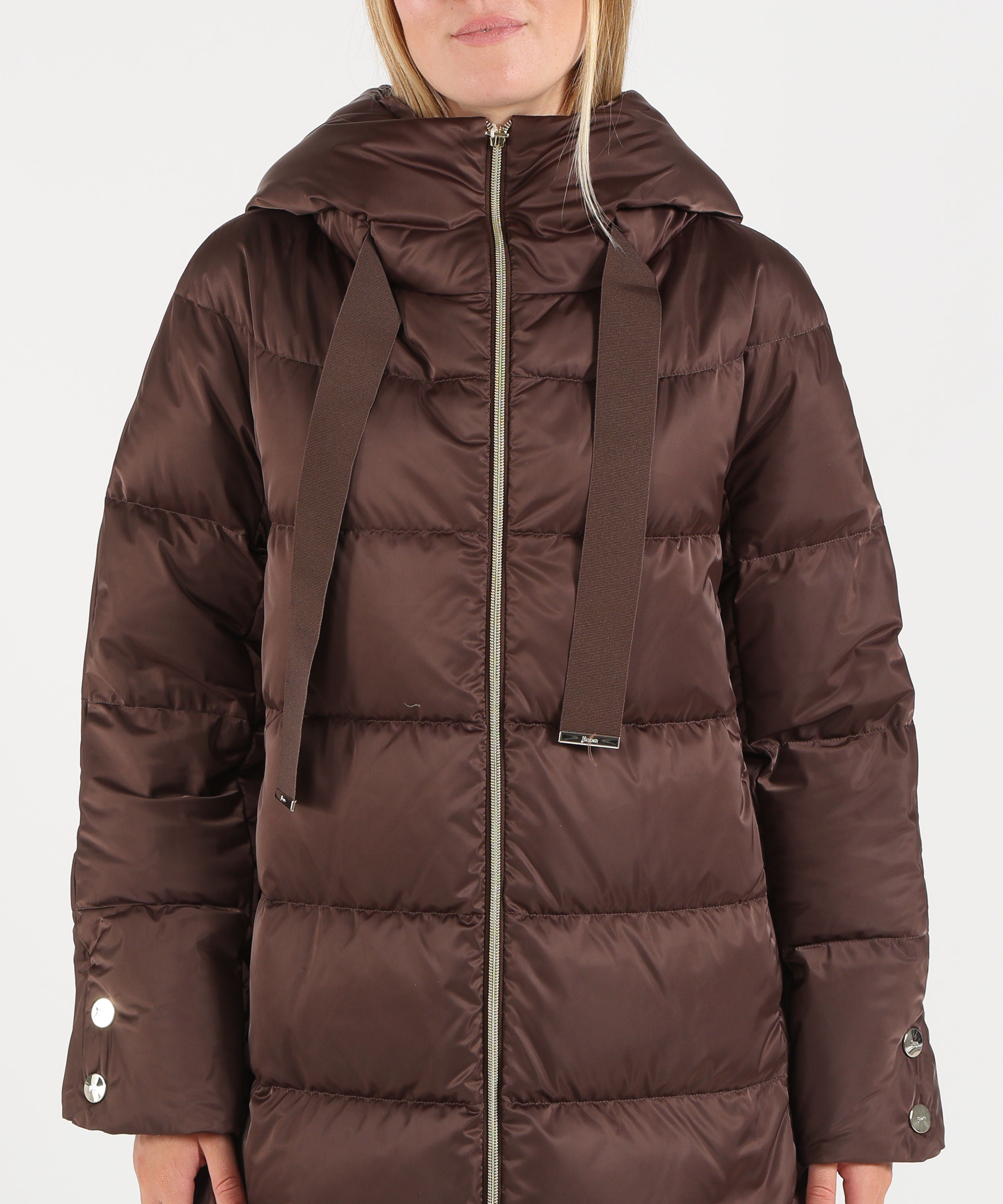 Puffer jackets HERNO Shaped satin down jacket with hood Marrone | HERNO