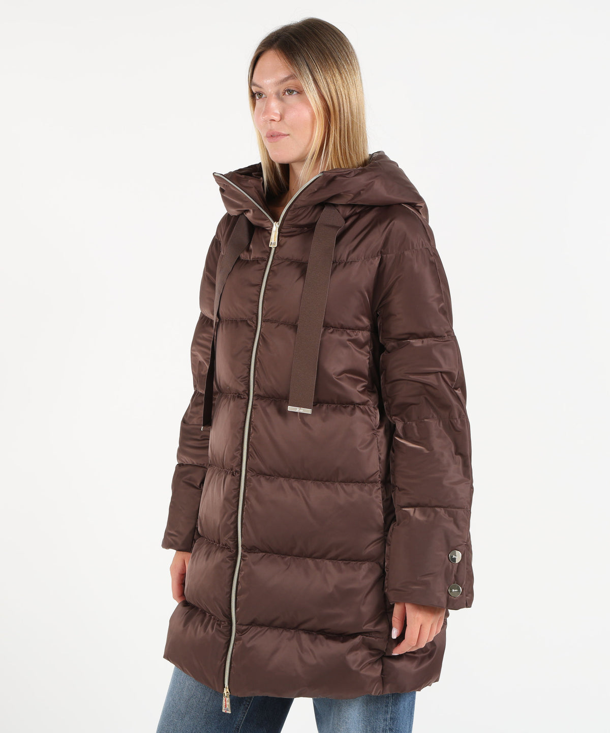 Puffer jackets HERNO Shaped satin down jacket with hood Marrone | HERNO