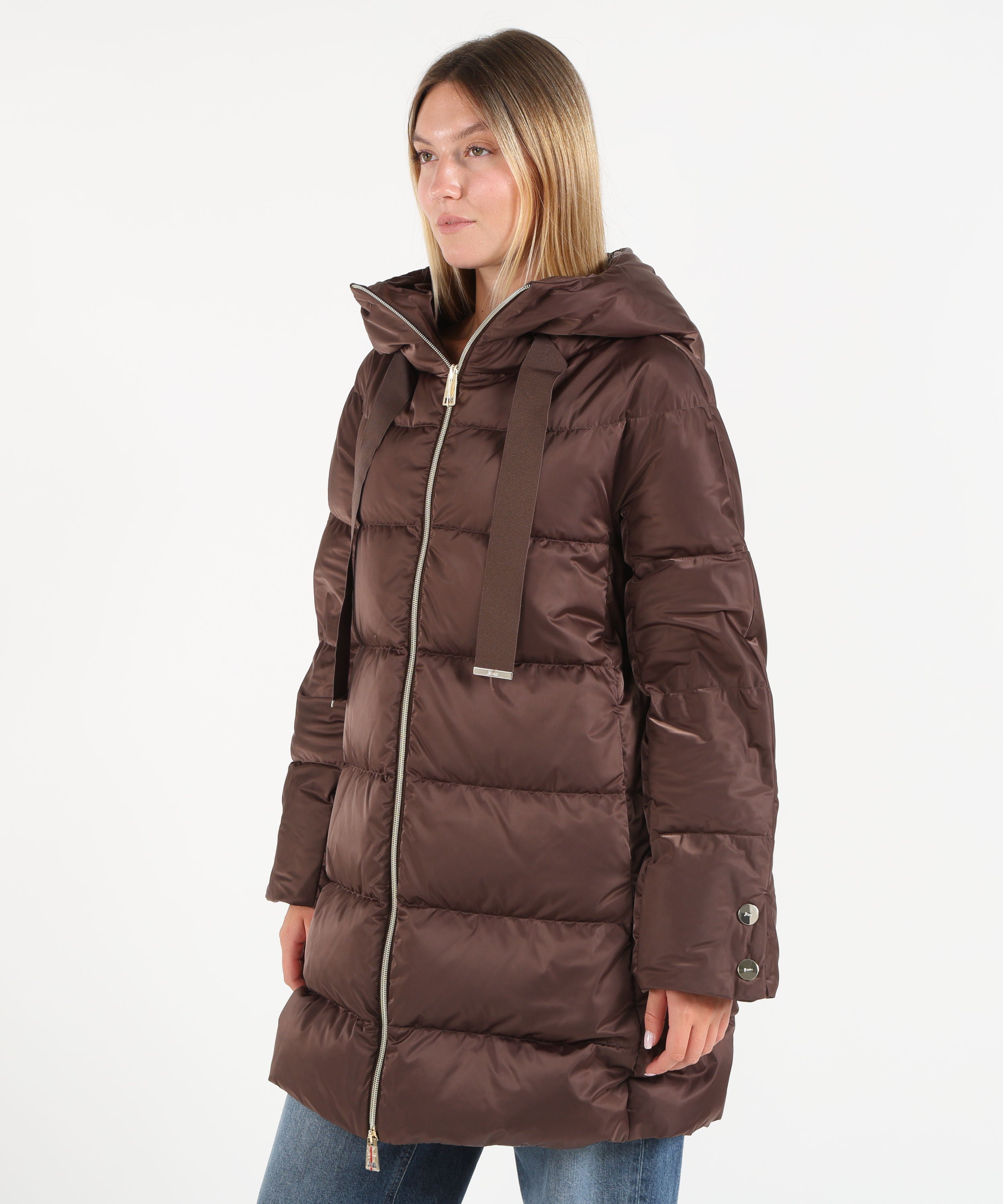 Puffer jackets HERNO Shaped satin down jacket with hood Marrone | HERNO