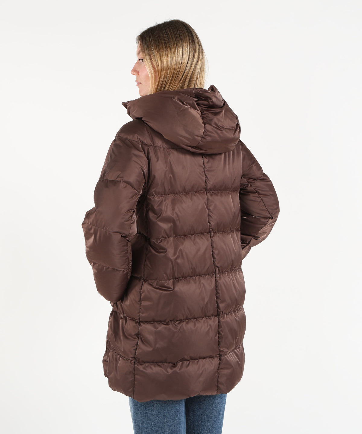 Puffer jackets HERNO Shaped satin down jacket with hood Marrone | HERNO