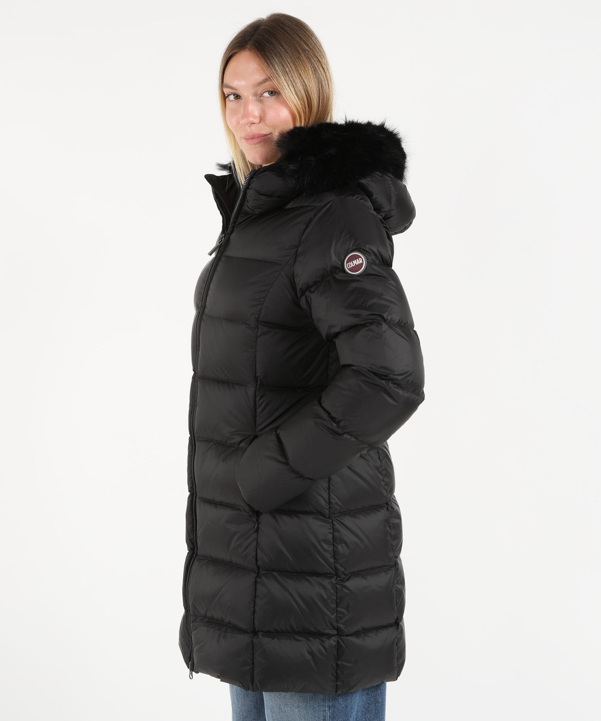 Puffer jackets COLMAR Long Down Jacket with Faux Fur Nero | COLMAR