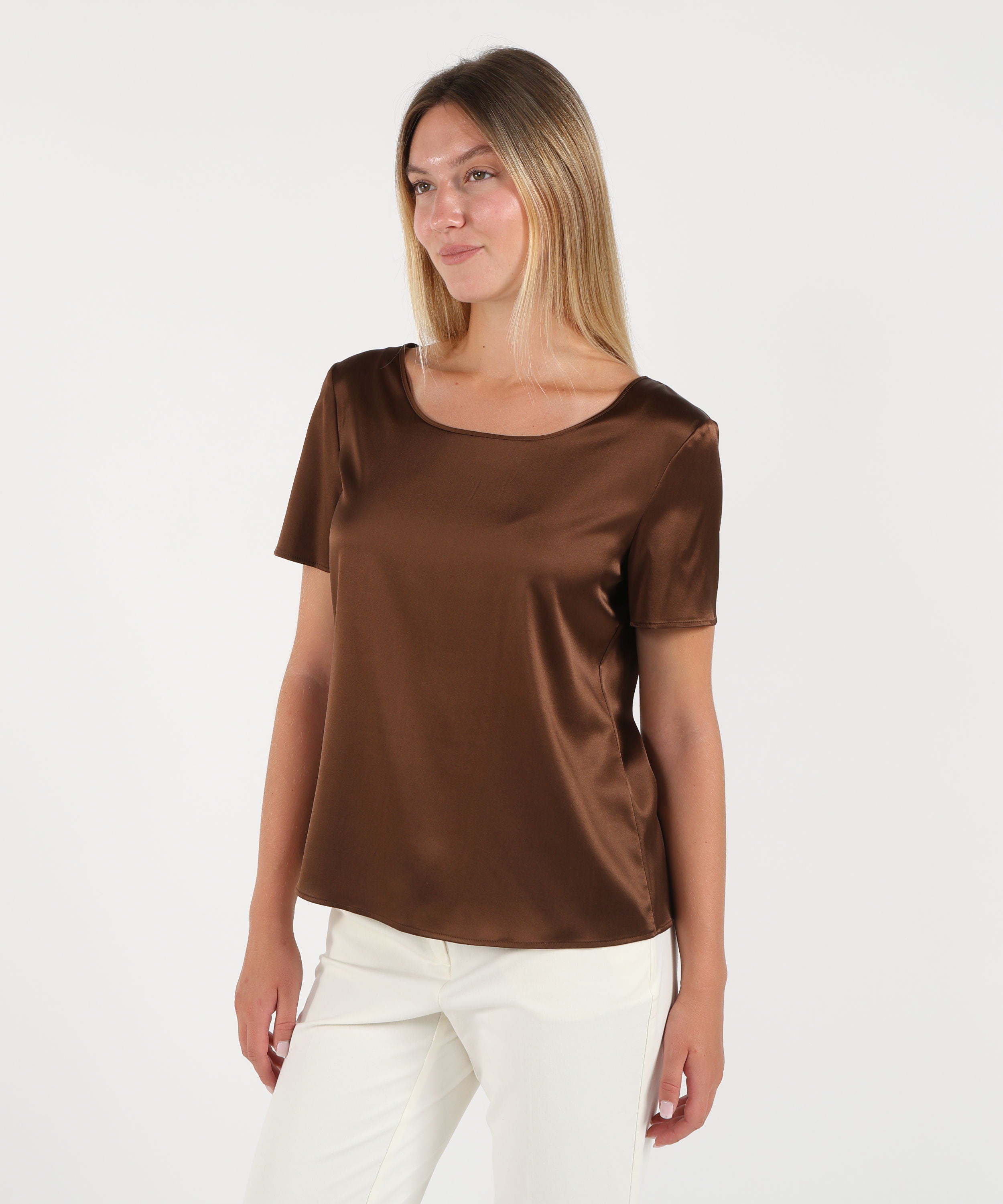 T-shirts PENNYBLACK Stretch silk satin T-shirt Marrone | PENNYBLACK