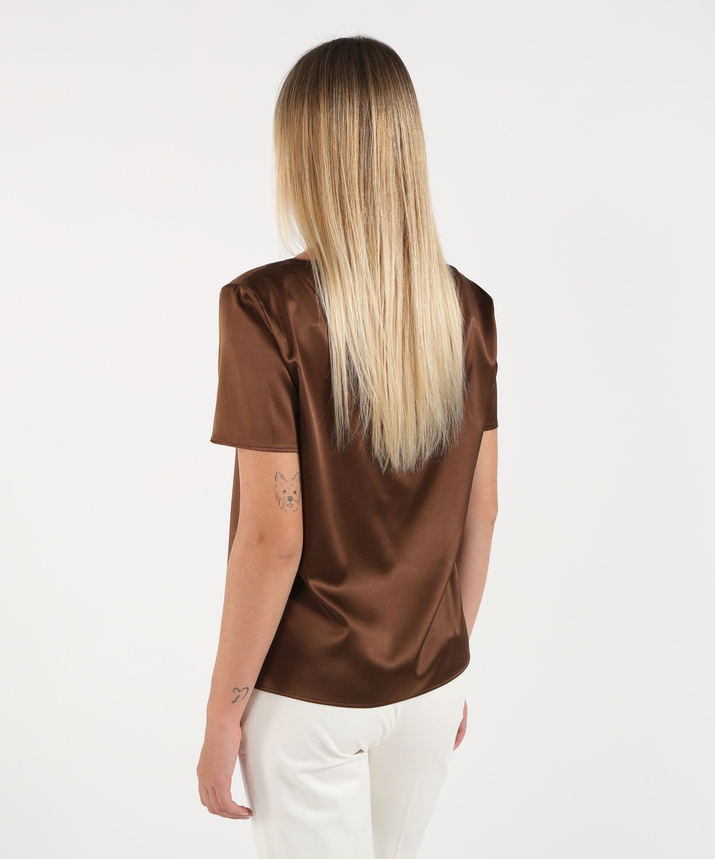 T-shirts PENNYBLACK Stretch silk satin T-shirt Marrone | PENNYBLACK