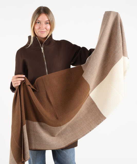 Scarves PENNYBLACK Color-block pleated stole Marrone/avorio | PENNYBLACK