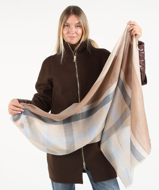 Scarves PENNYBLACK Pure wool gauze stole Azzurro/cammello | PENNYBLACK