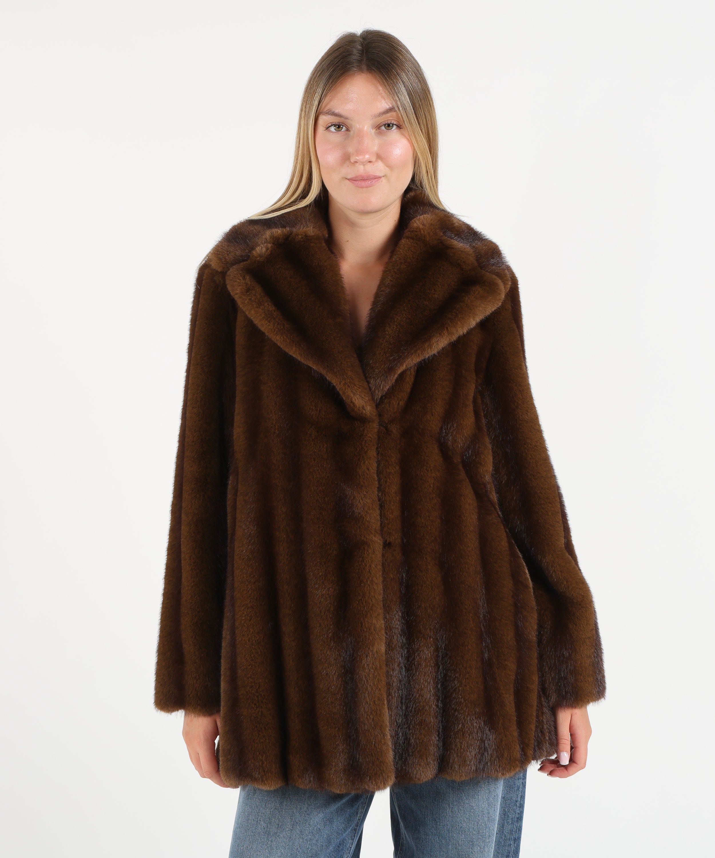 Fur coats MAX MARA studio Long Faux Fur with Mink Effect Marrone | MAX MARA studio