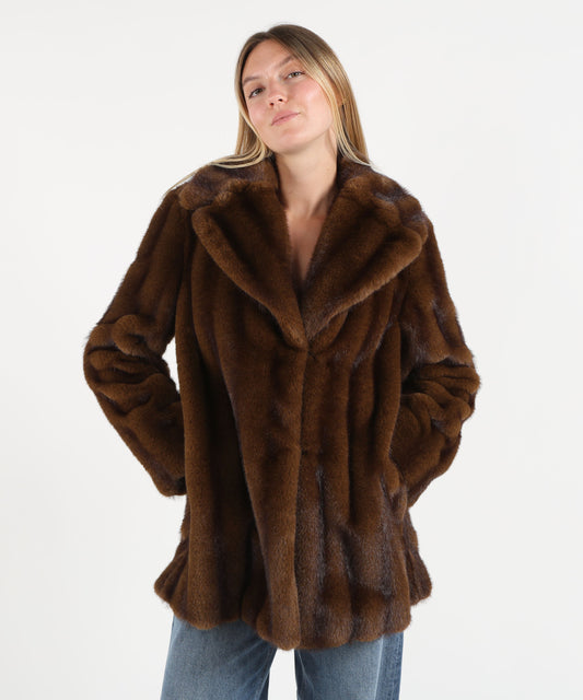 Fur coats MAX MARA studio Long Faux Fur with Mink Effect Marrone | MAX MARA studio