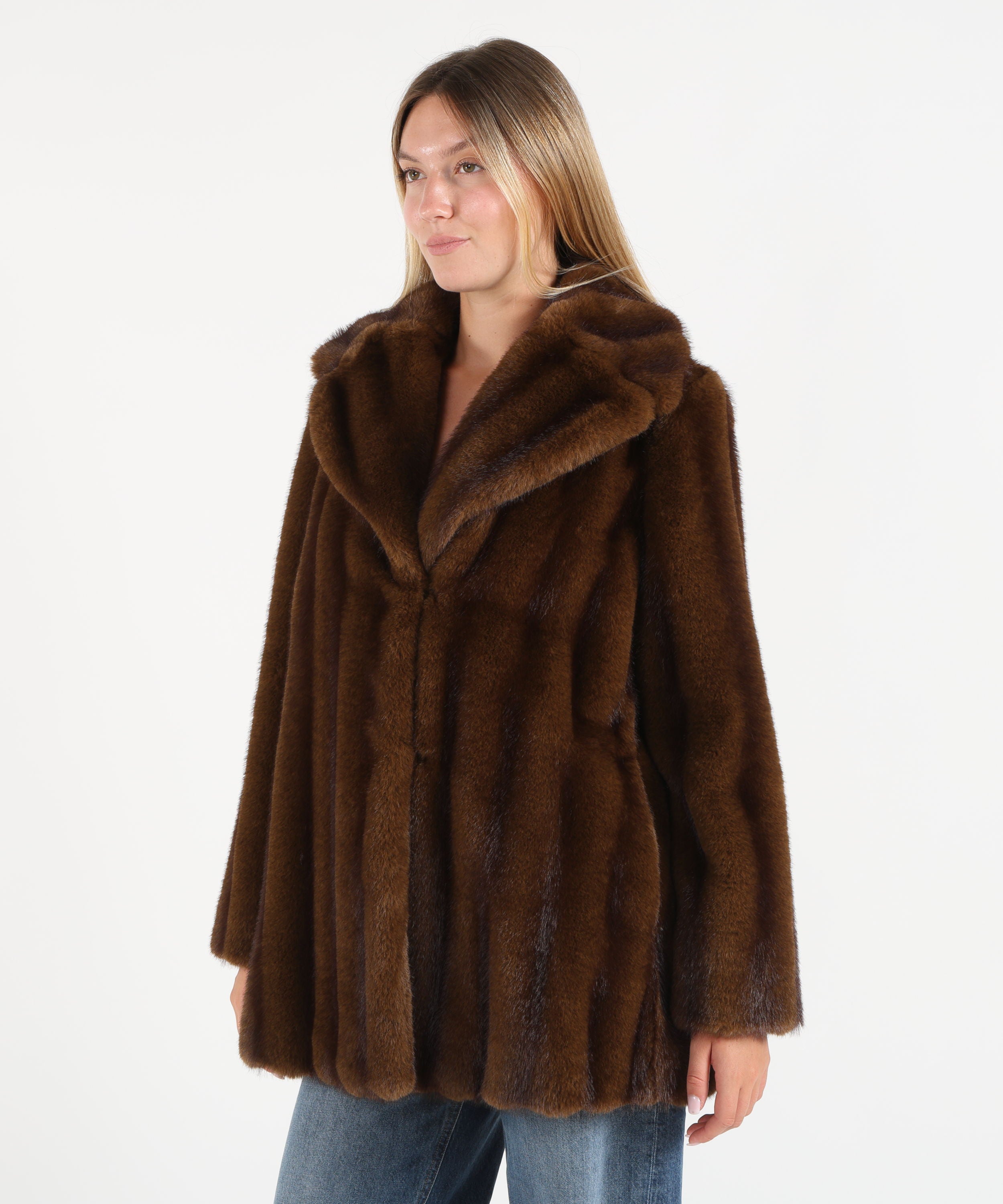 Fur coats MAX MARA studio Long Faux Fur with Mink Effect Marrone | MAX MARA studio