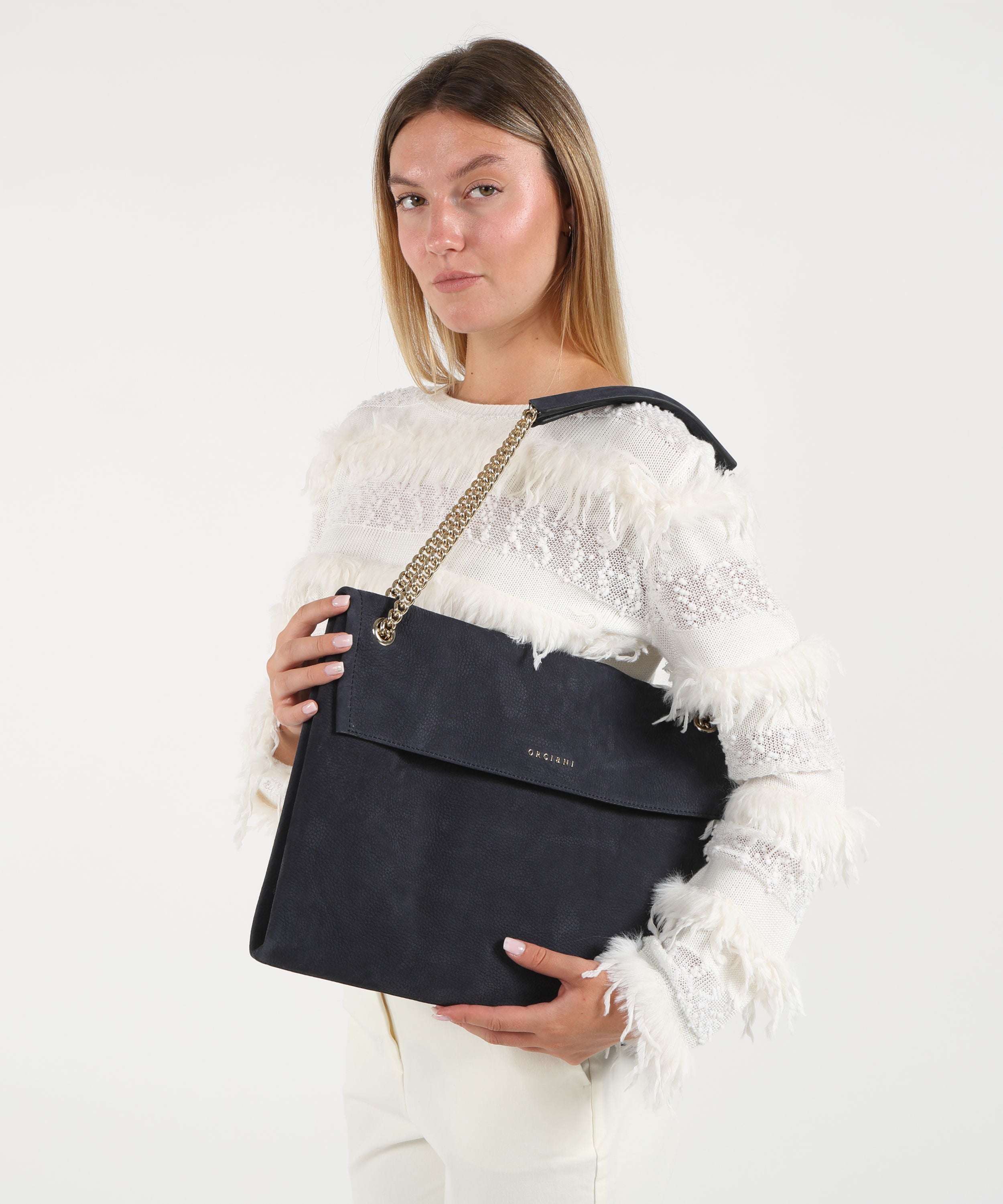 Bags ORCIANI Venus Nabucco Midi Nubuck Leather Shoulder Bag Notte | ORCIANI