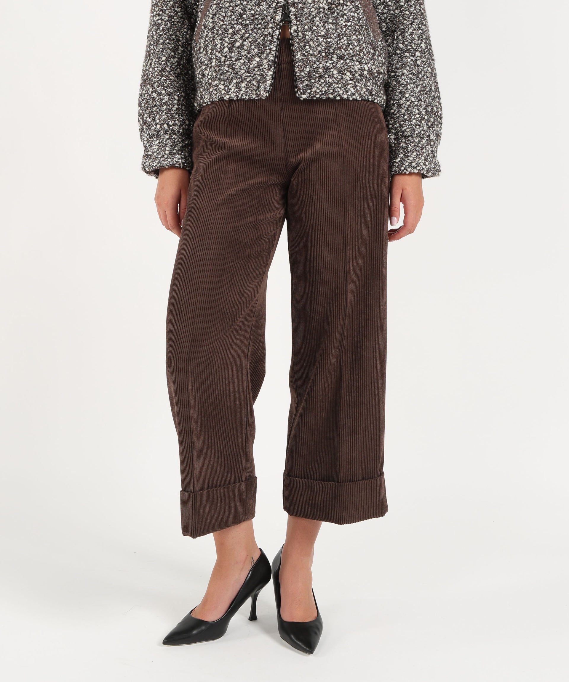 D.EXTERIOR Pantalone Donna Largo in Maglia e Velluto con Lurex