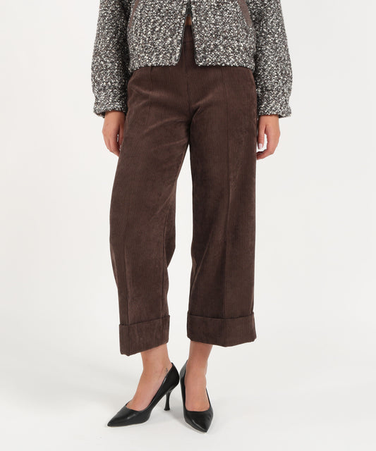 Trousers D.EXTERIOR Women’s Wide-Leg Knit &amp; Velvet Trousers with Lurex Detail Cioccolato | D.EXTERIOR