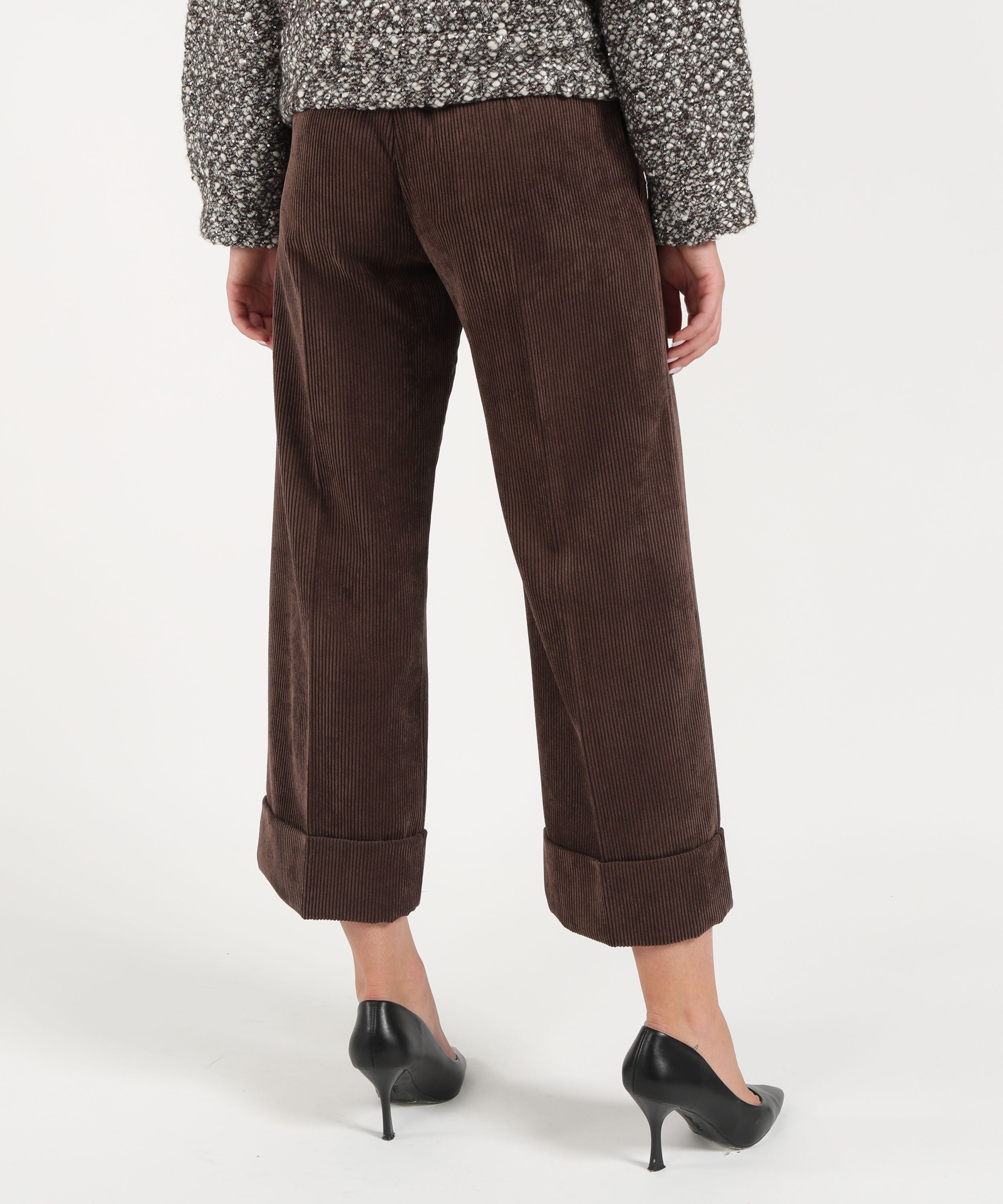 Trousers D.EXTERIOR Women’s Wide-Leg Knit & Velvet Trousers with Lurex Detail Cioccolato | D.EXTERIOR