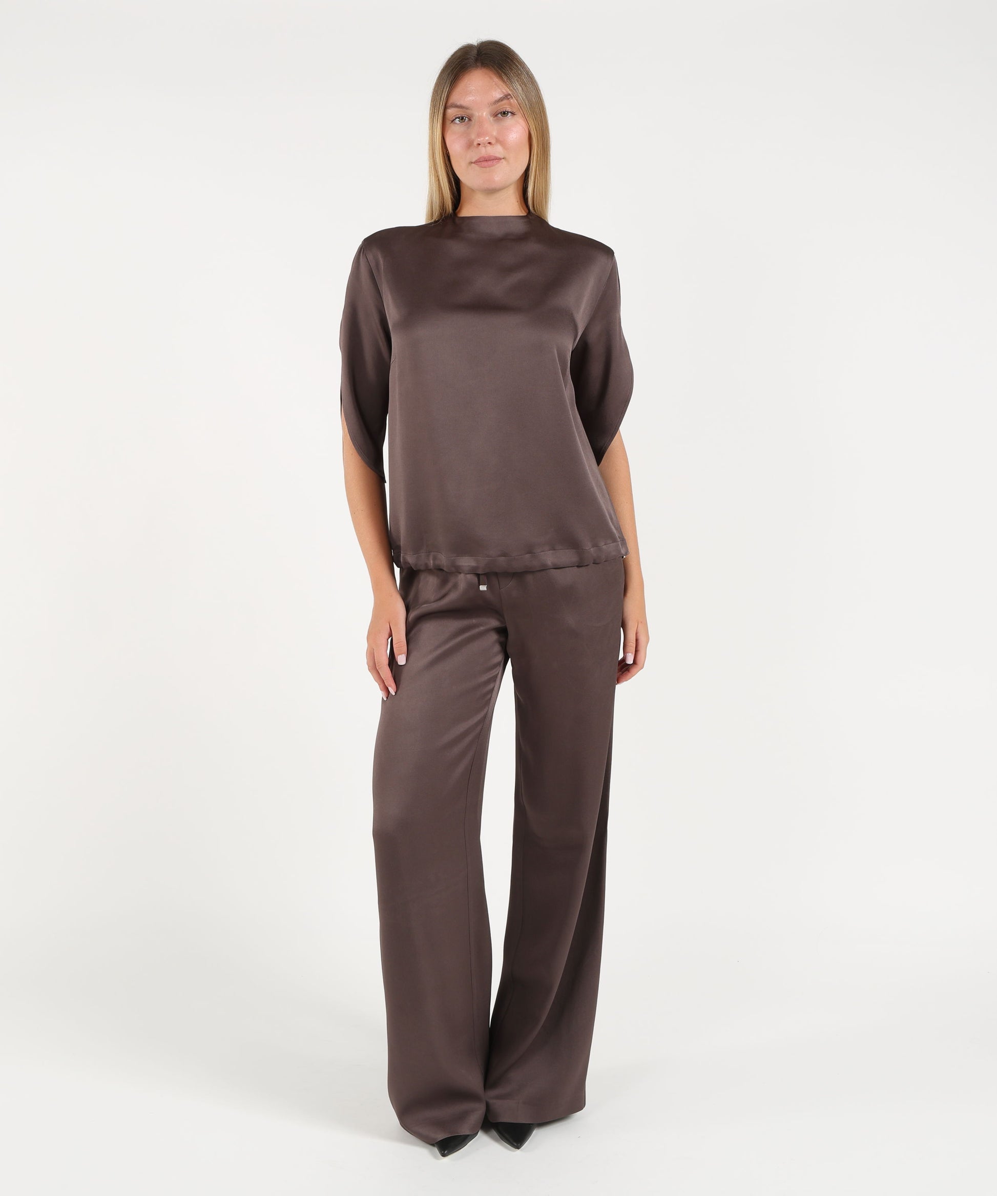 Trousers HERNO Resort Satin Trousers Marrone | HERNO
