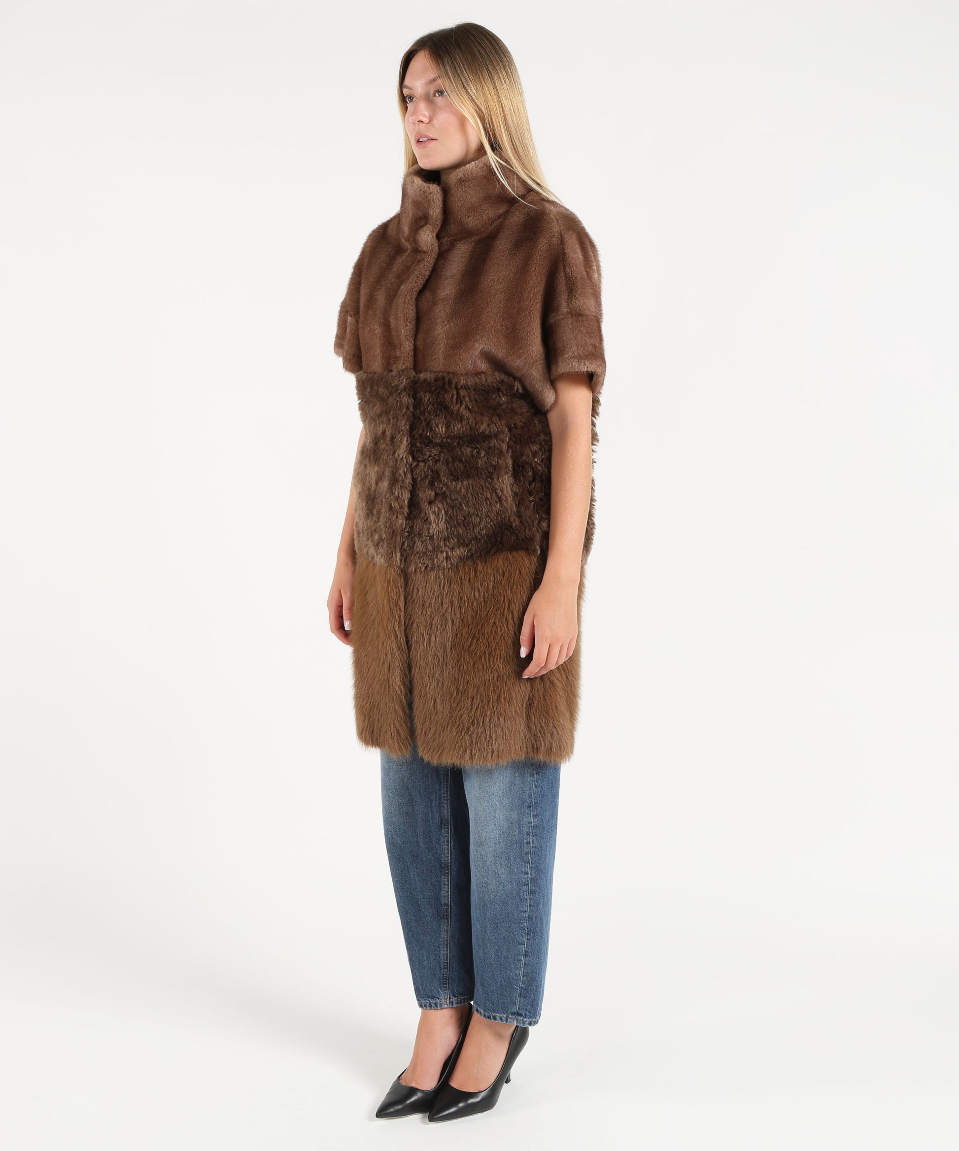 Pellicce BULLY Eco pelliccia lunga a maniche corte Tortora | BULLY