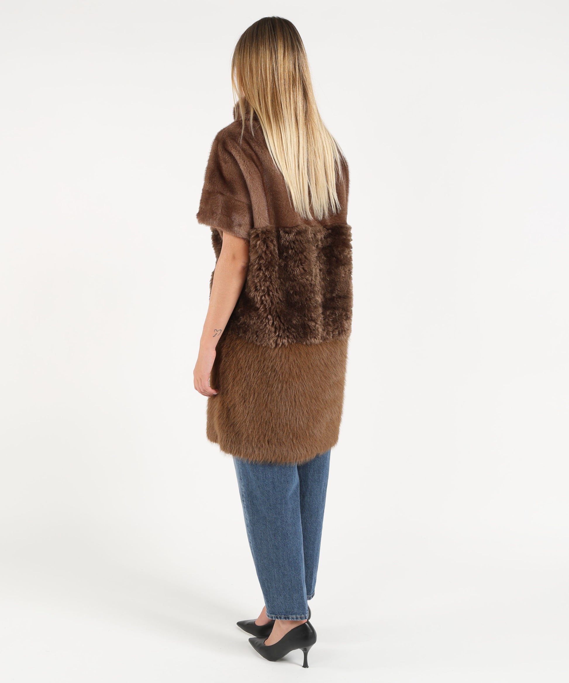 Pellicce BULLY Eco pelliccia lunga a maniche corte Tortora | BULLY